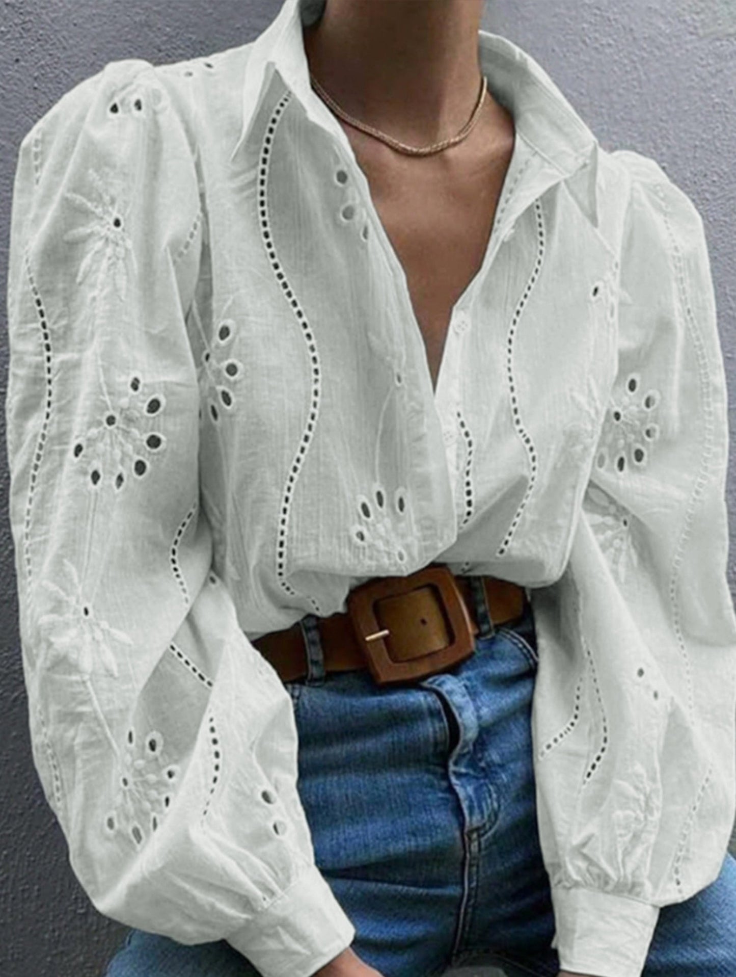 Casual loose hollow puff sleeve cardigan