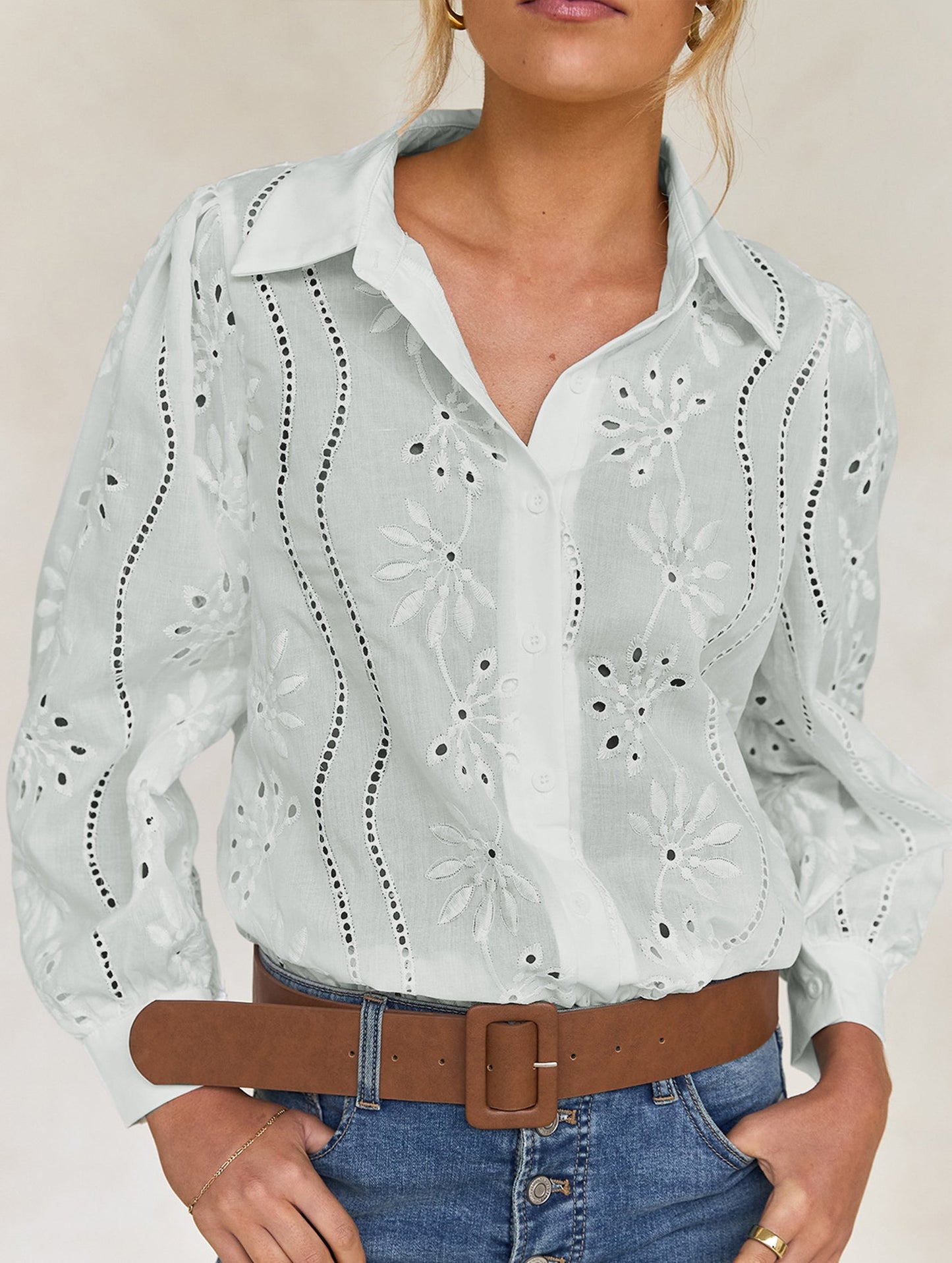 Casual loose hollow puff sleeve cardigan