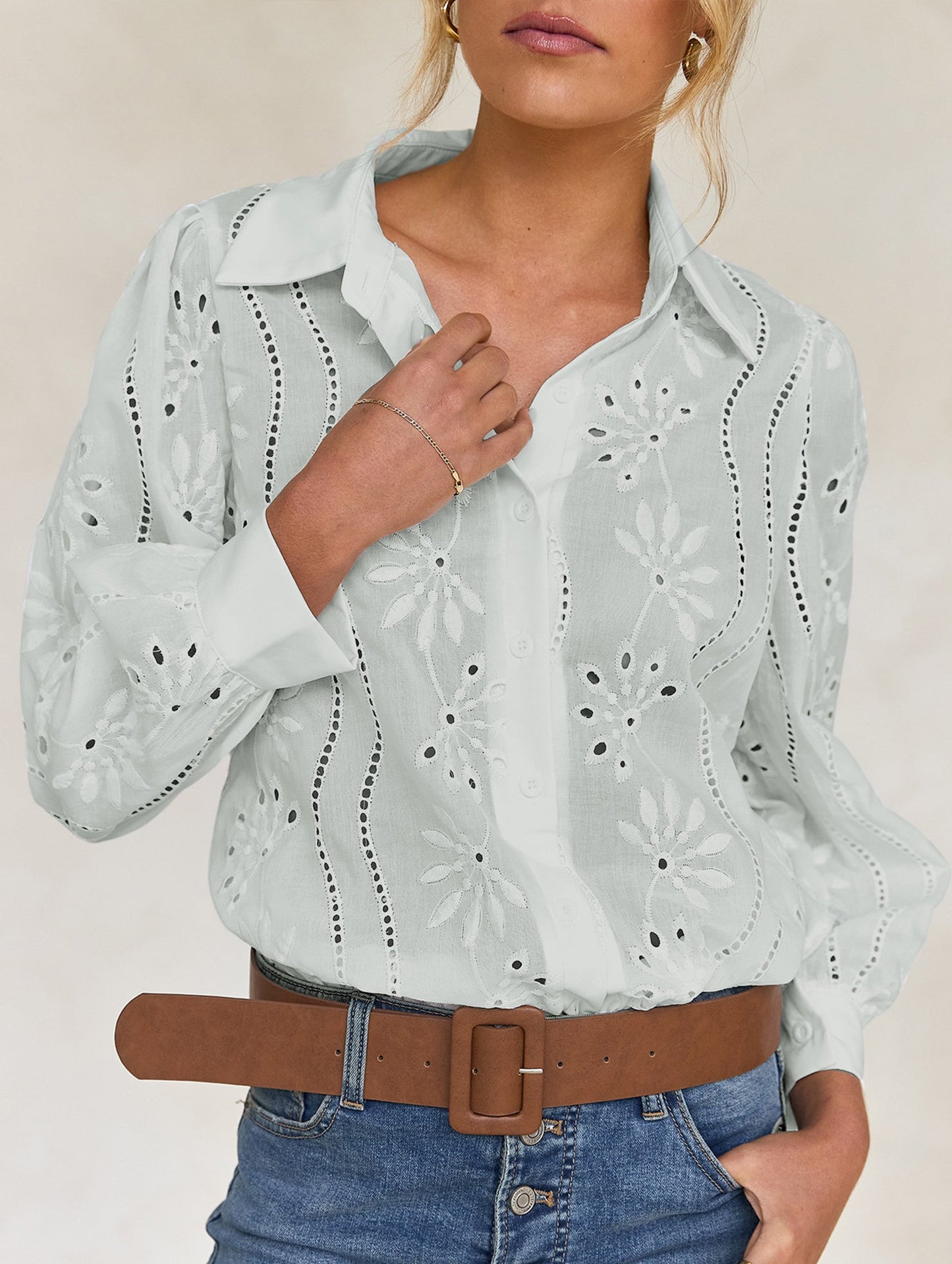 Casual loose hollow puff sleeve cardigan