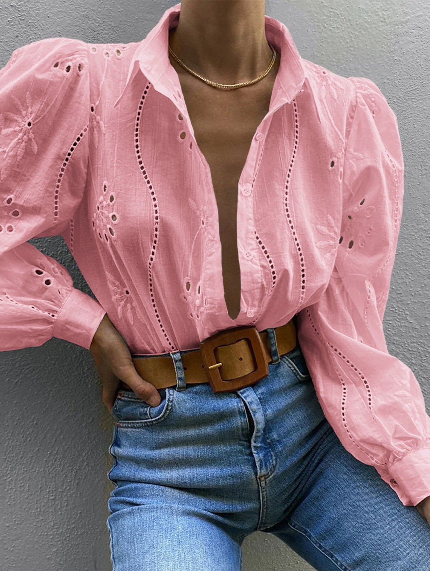 Casual loose hollow puff sleeve cardigan