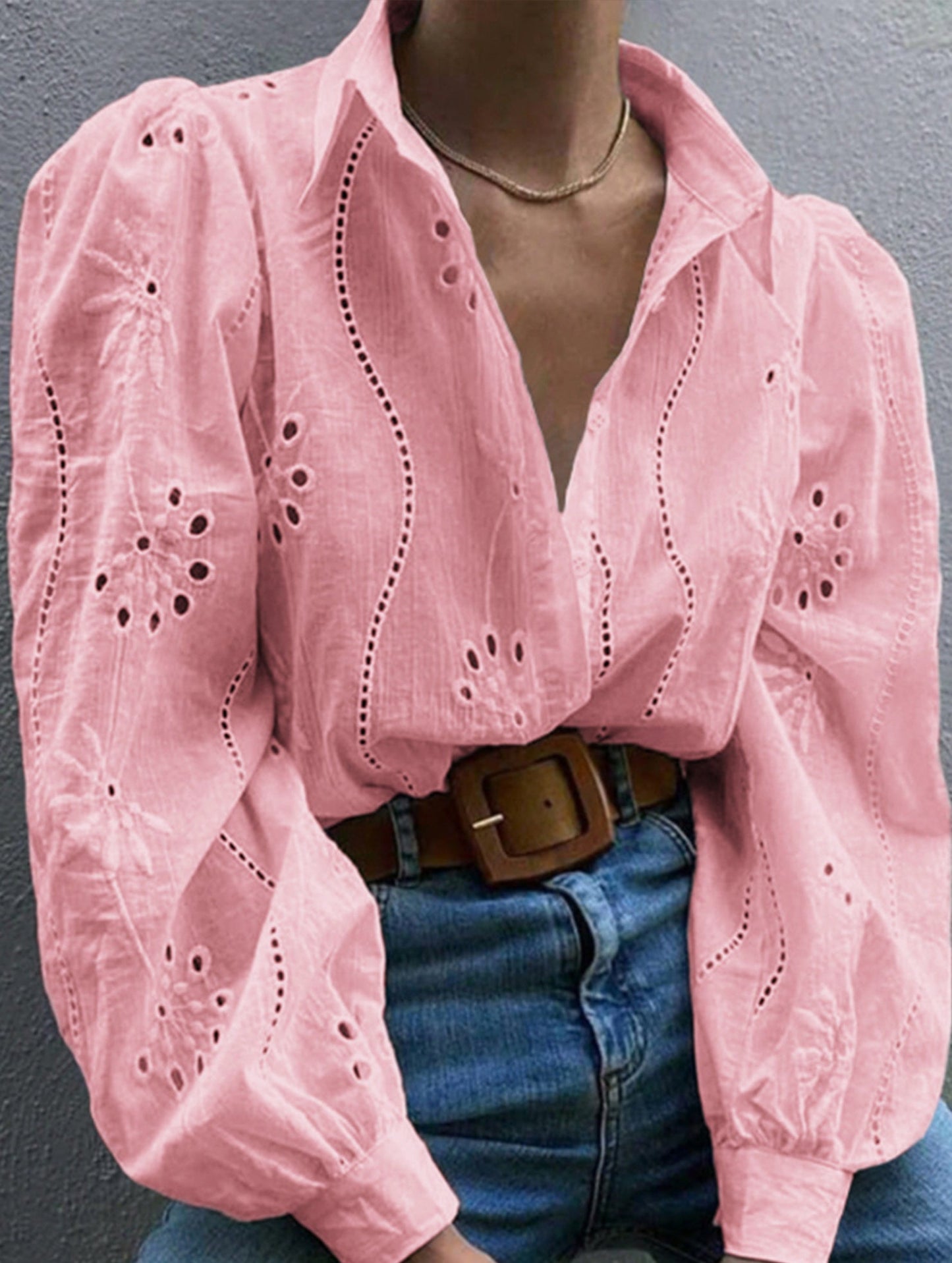 Casual loose hollow puff sleeve cardigan