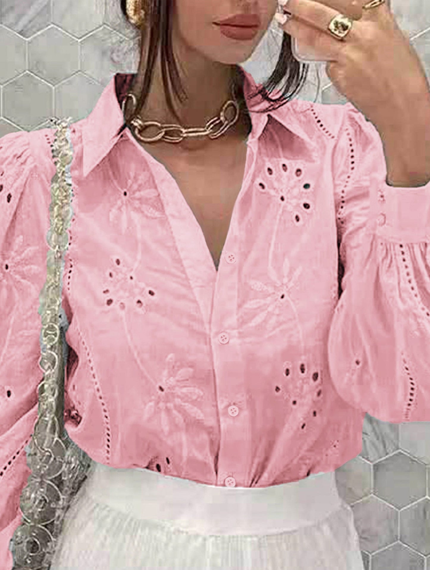 Casual loose hollow puff sleeve cardigan