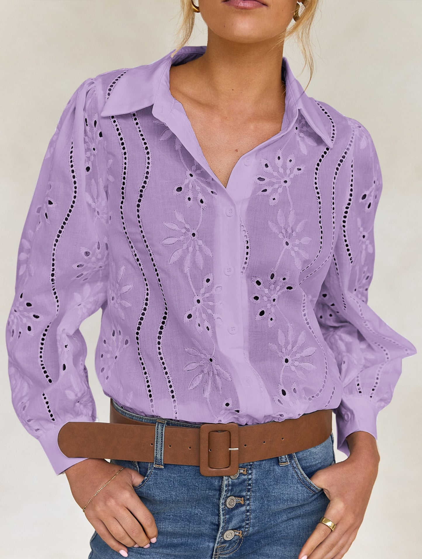 Casual loose hollow puff sleeve cardigan