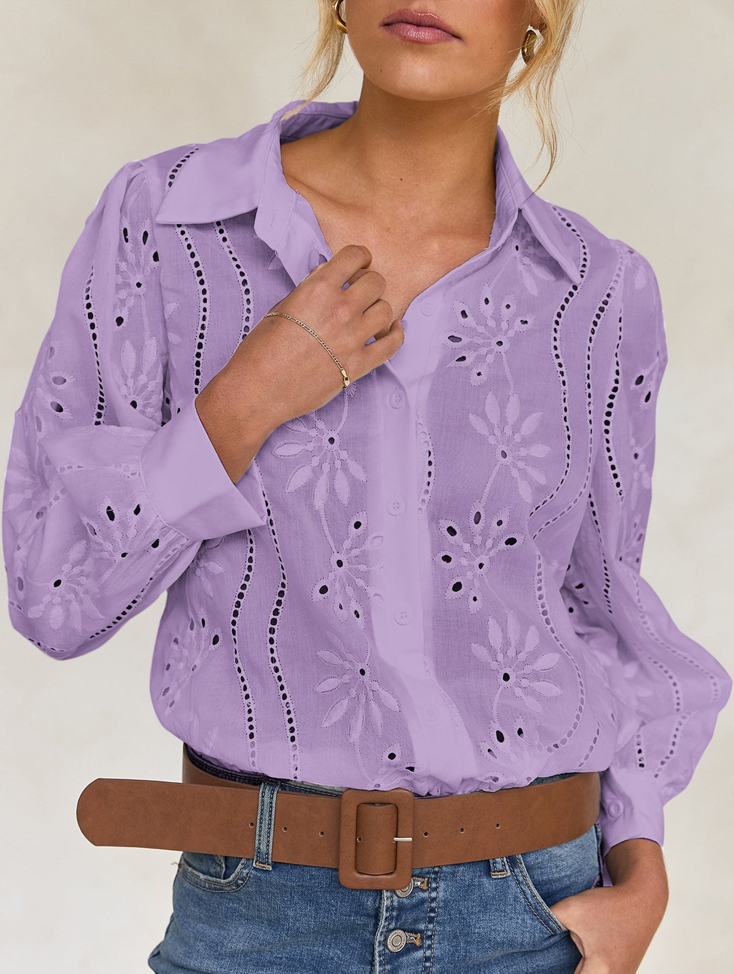 Casual loose hollow puff sleeve cardigan