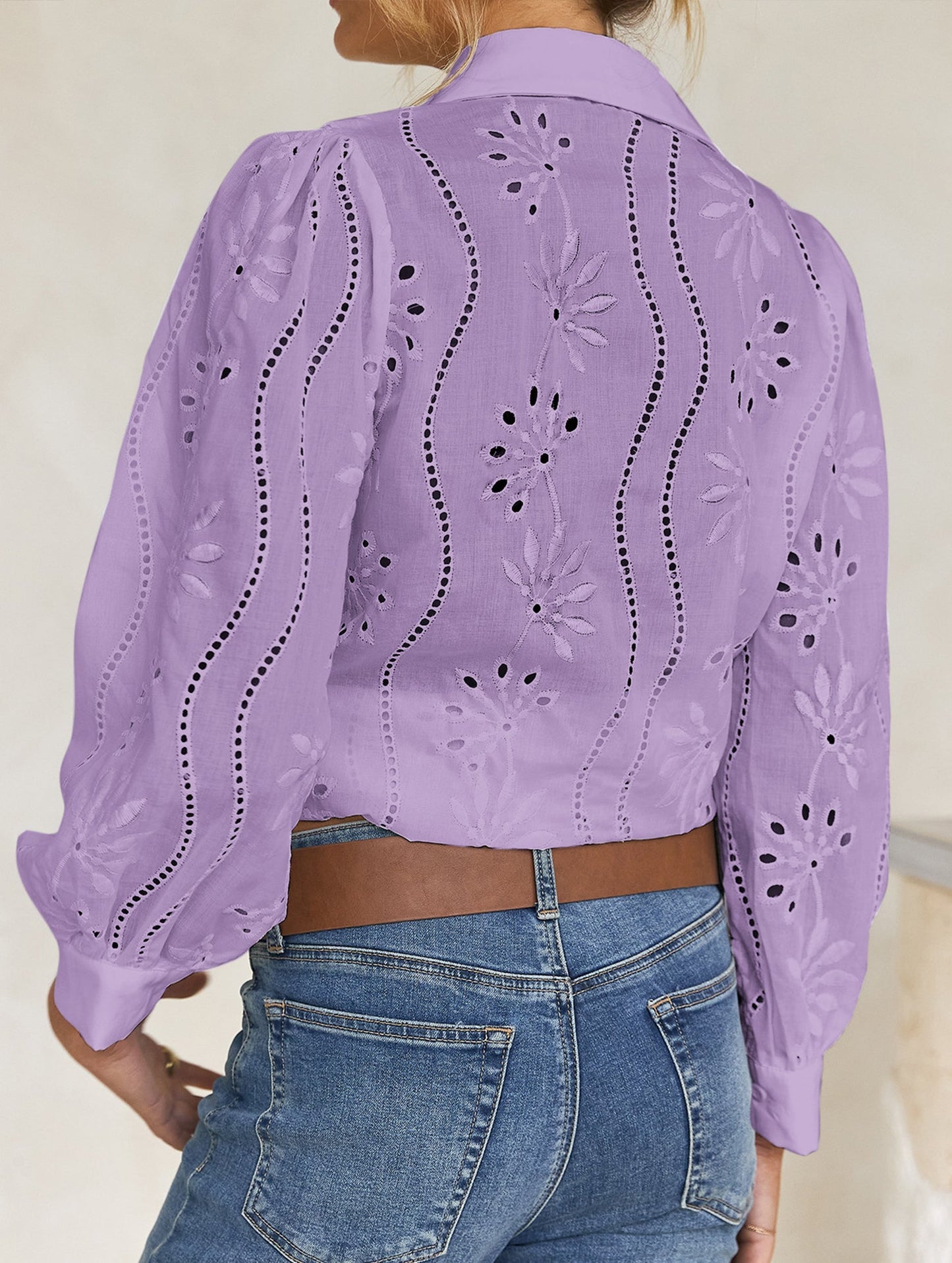 Casual loose hollow puff sleeve cardigan