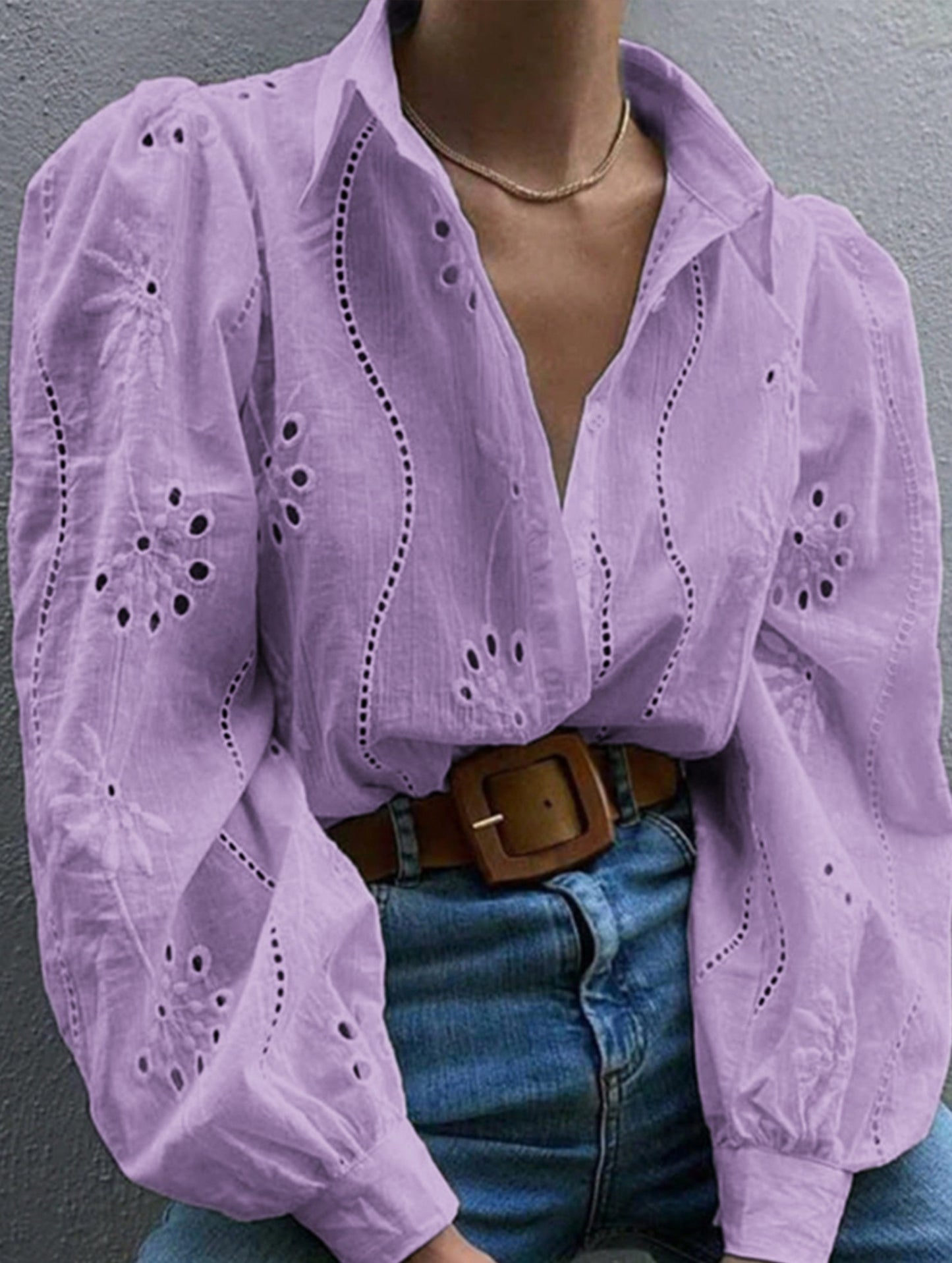 Casual loose hollow puff sleeve cardigan