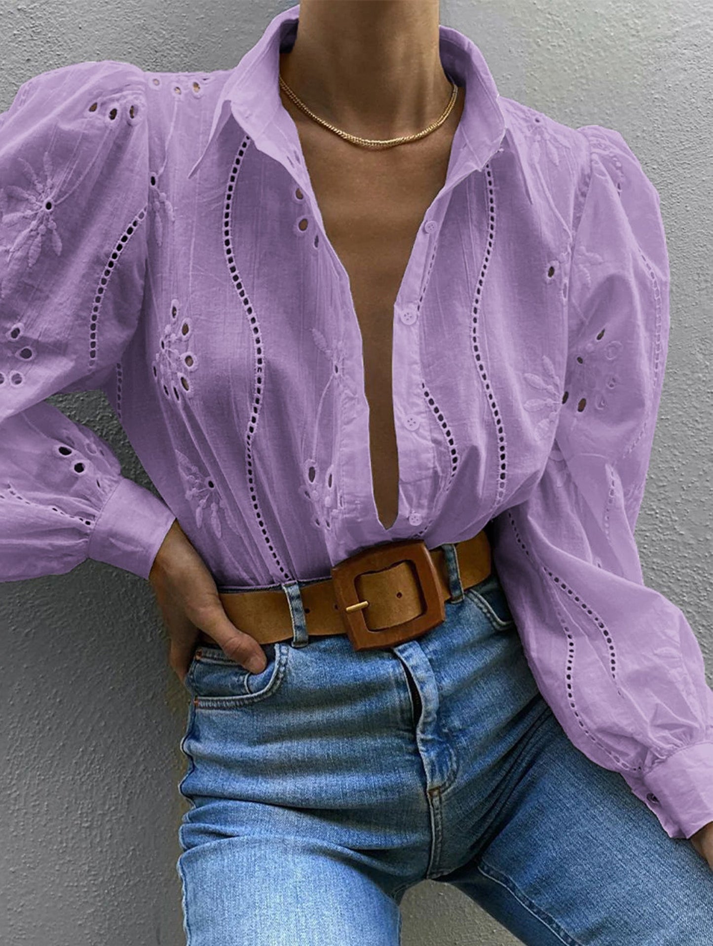 Casual loose hollow puff sleeve cardigan