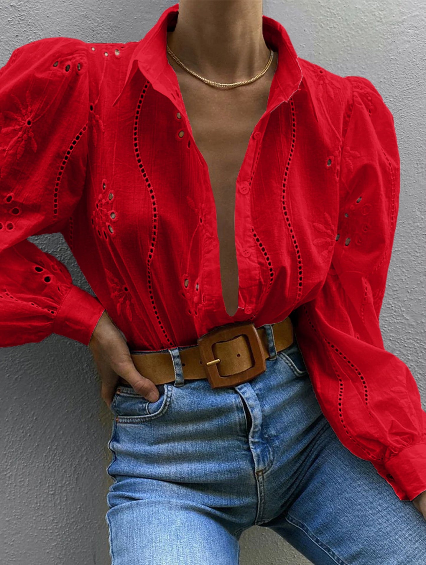 Casual loose hollow puff sleeve cardigan