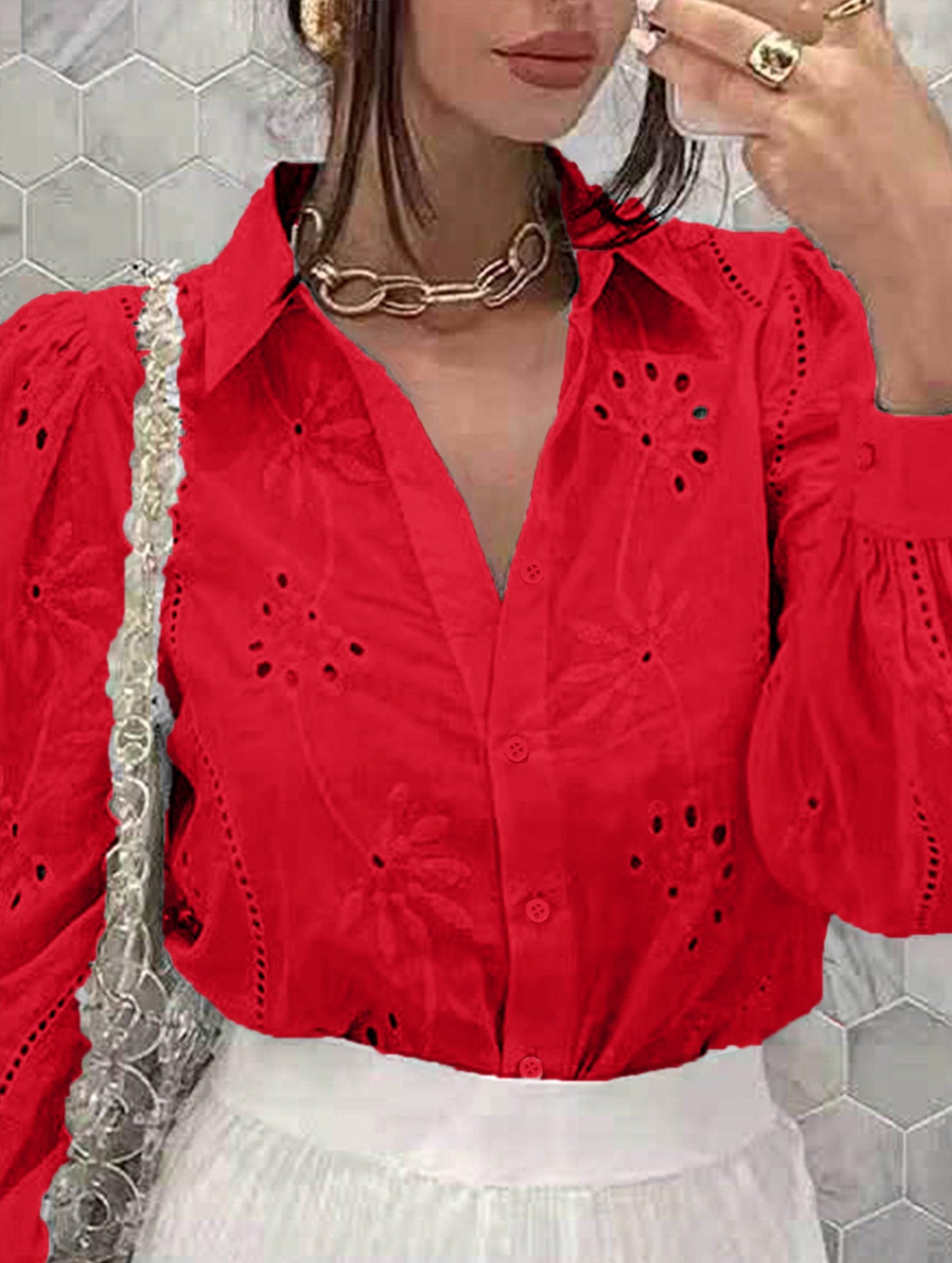 Casual loose hollow puff sleeve cardigan