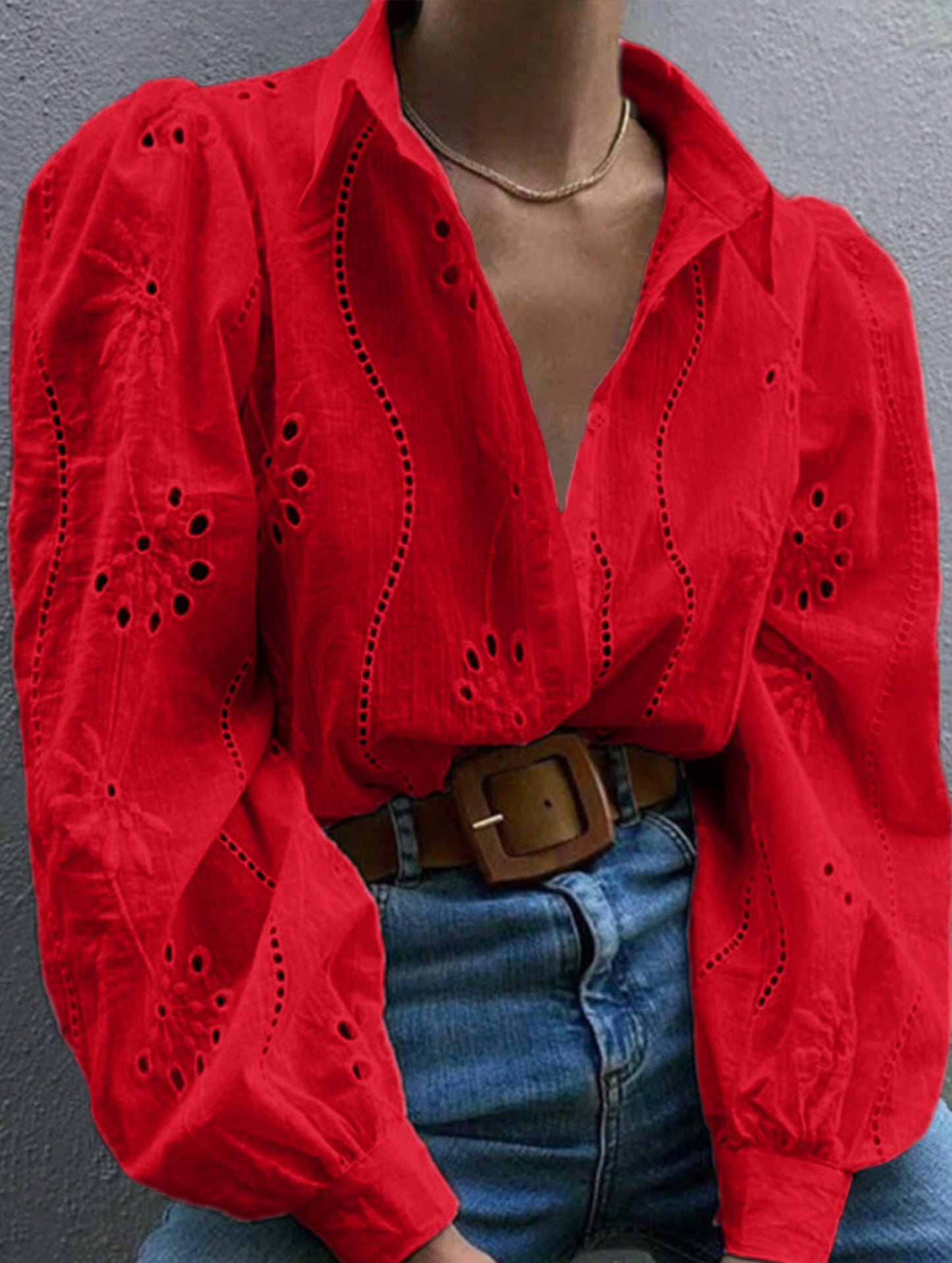 Casual loose hollow puff sleeve cardigan