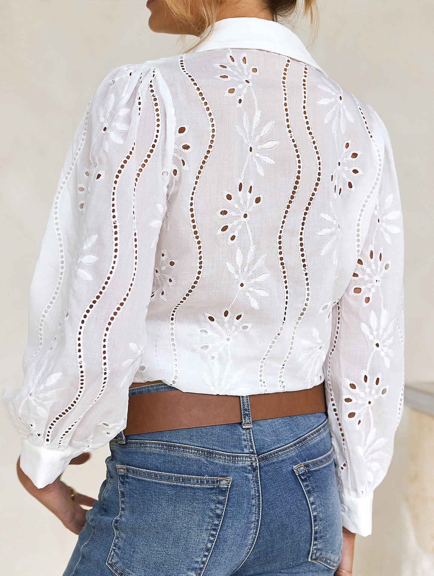 Casual loose hollow puff sleeve cardigan