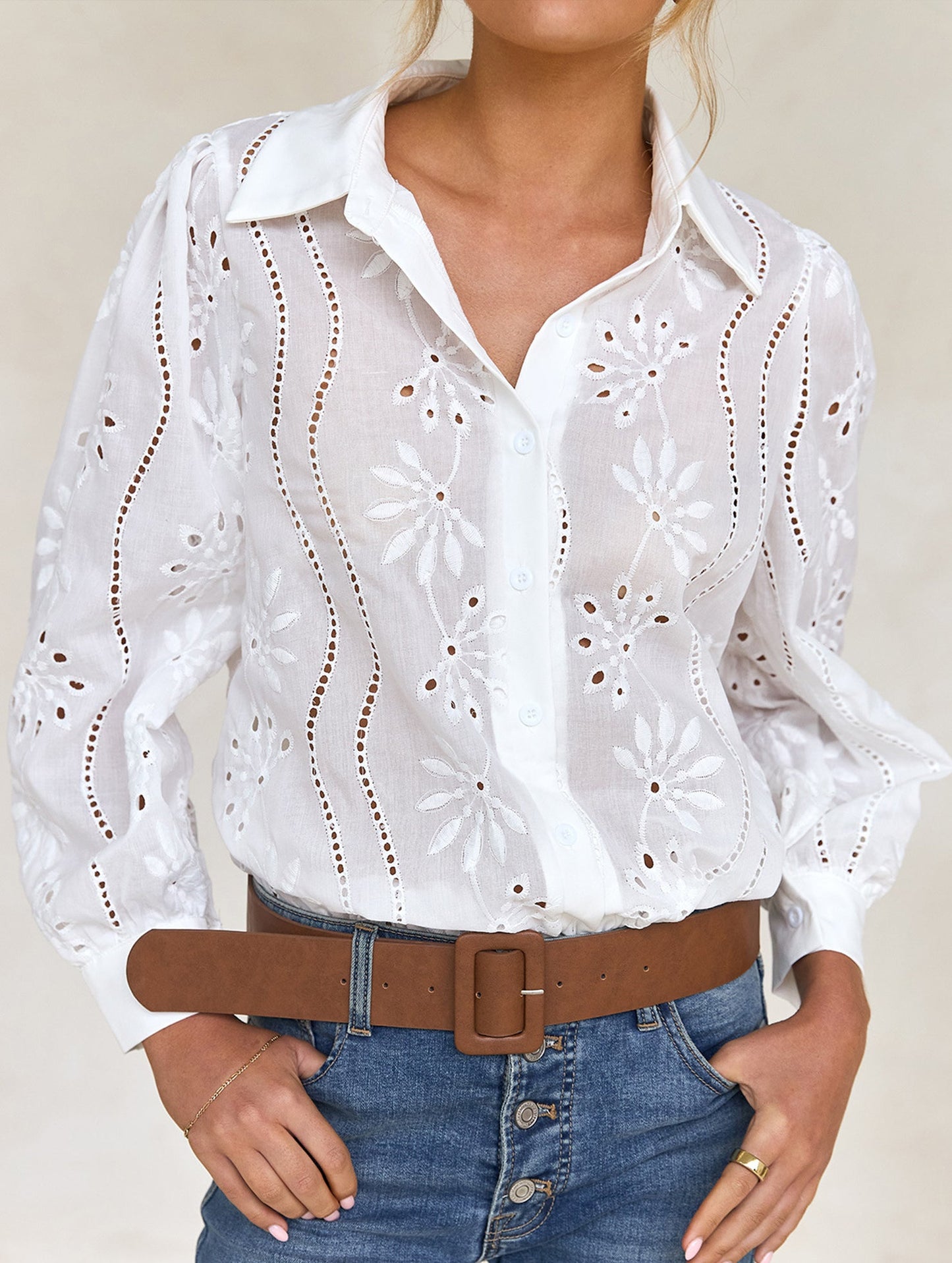 Casual loose hollow puff sleeve cardigan