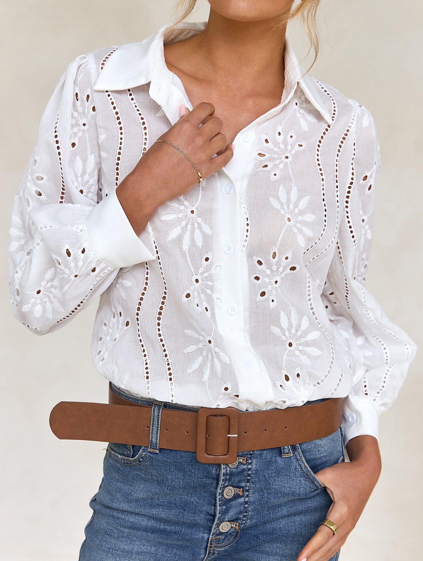 Casual loose hollow puff sleeve cardigan