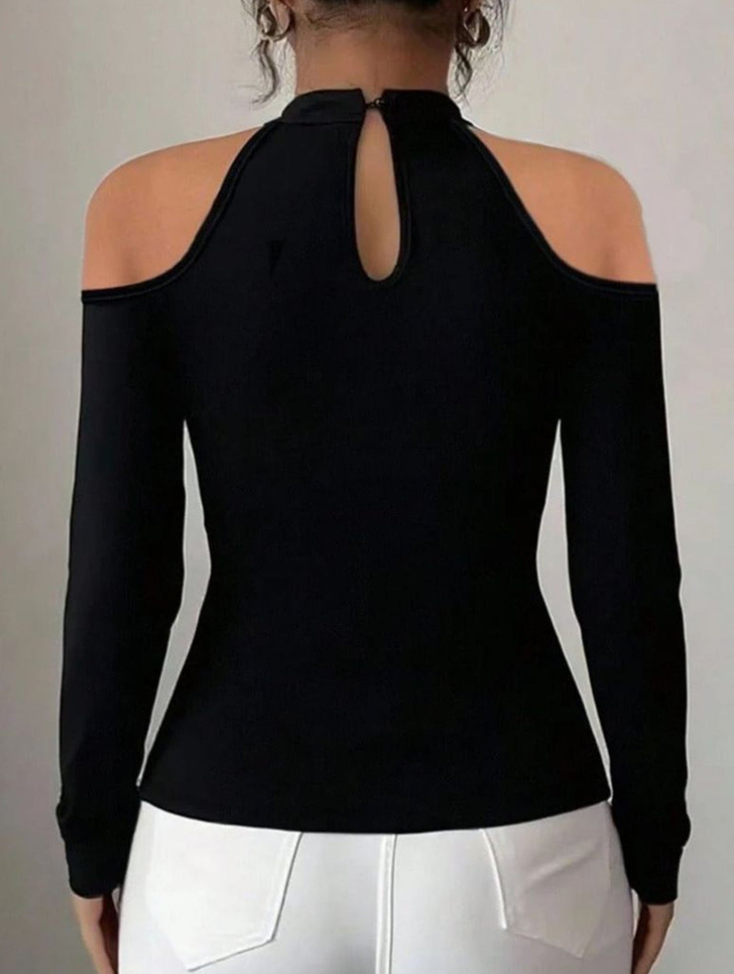 Cutout Off-the-Shoulder Applique Slim-Fit Top