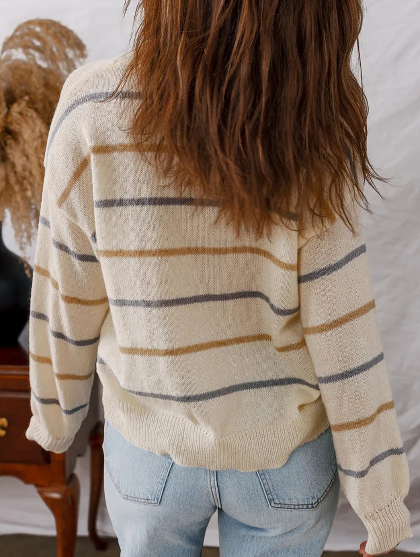 Colorful striped long-sleeved loose sweater