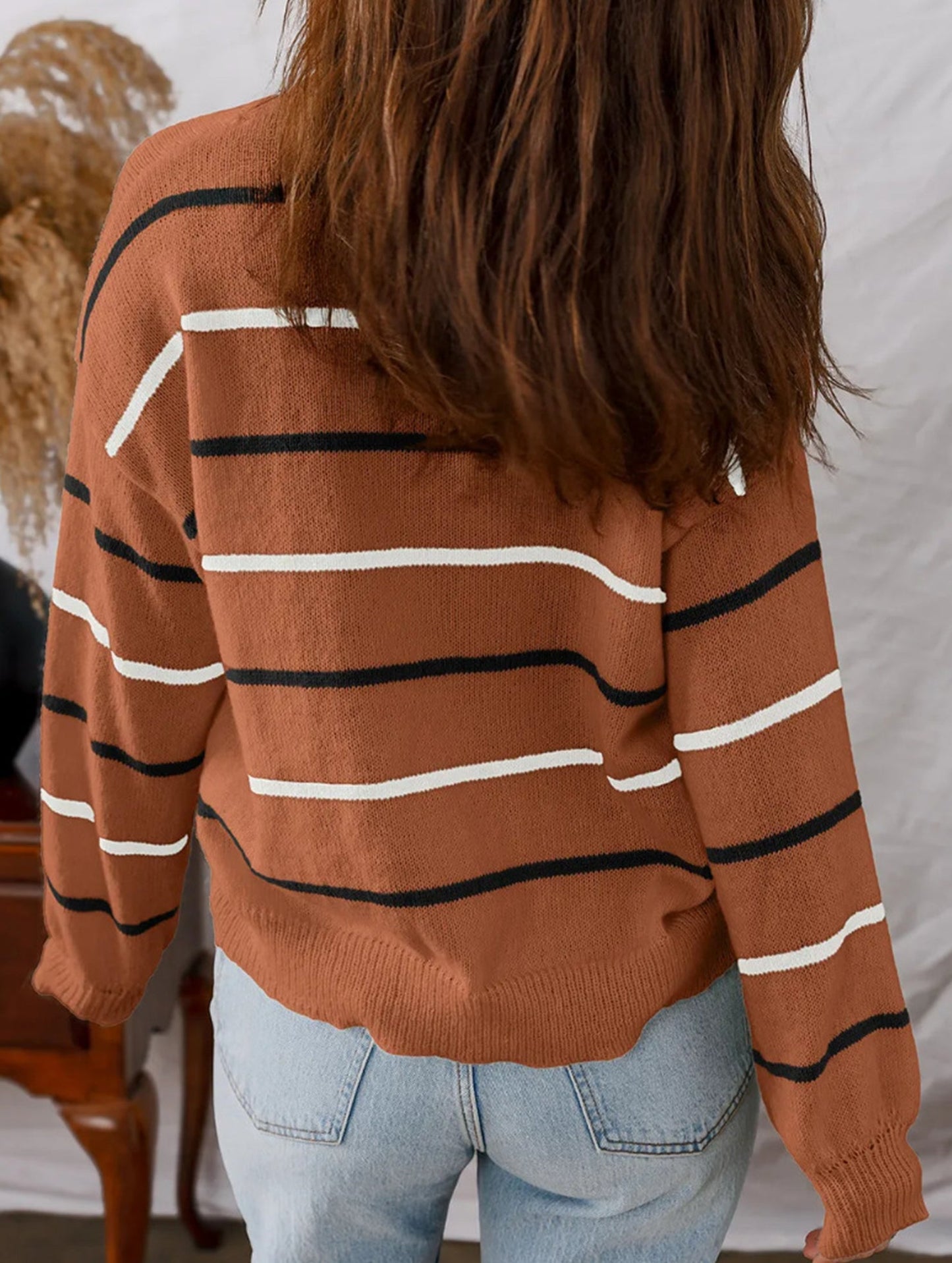 Colorful striped long-sleeved loose sweater