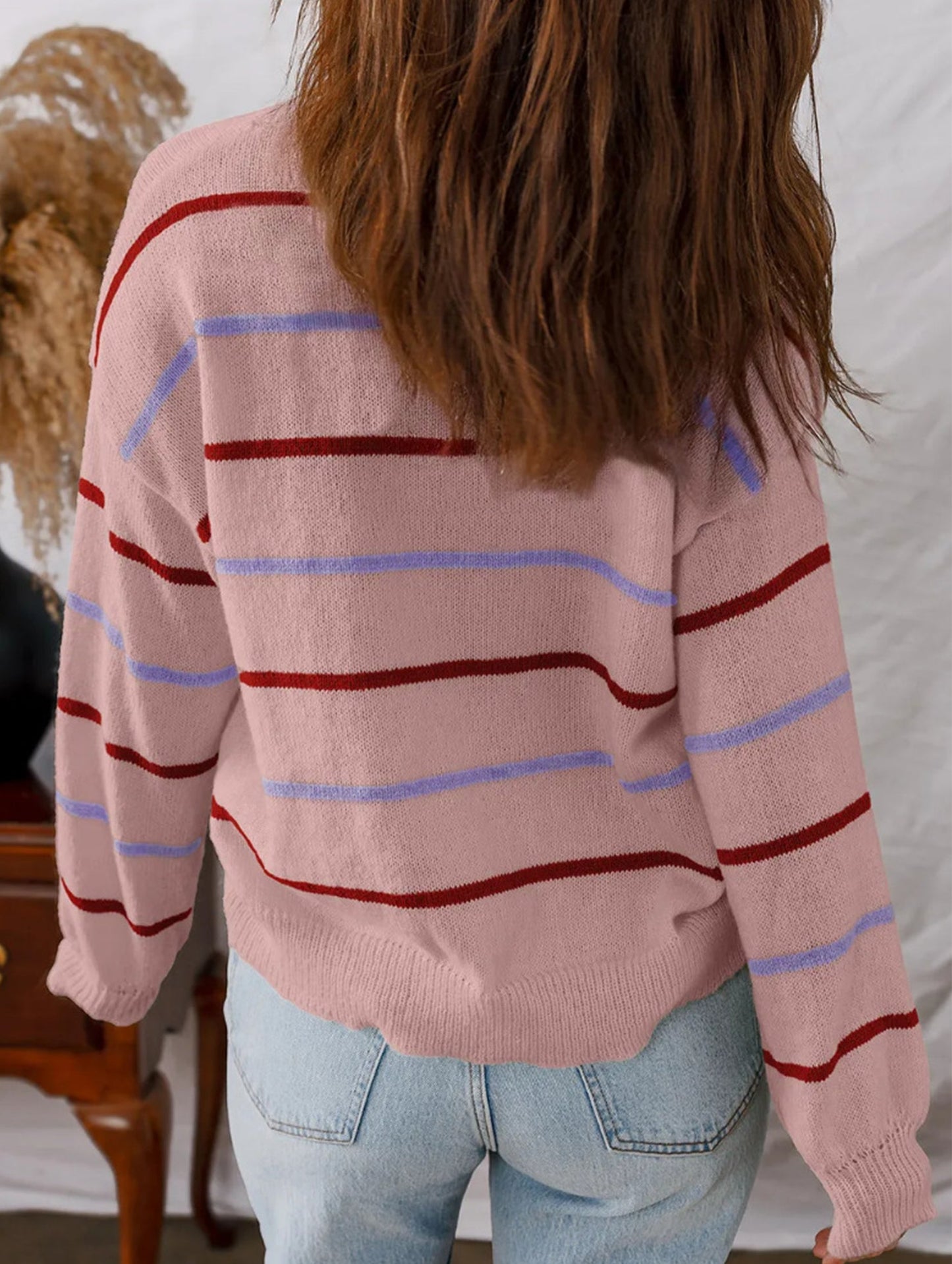 Colorful striped long-sleeved loose sweater