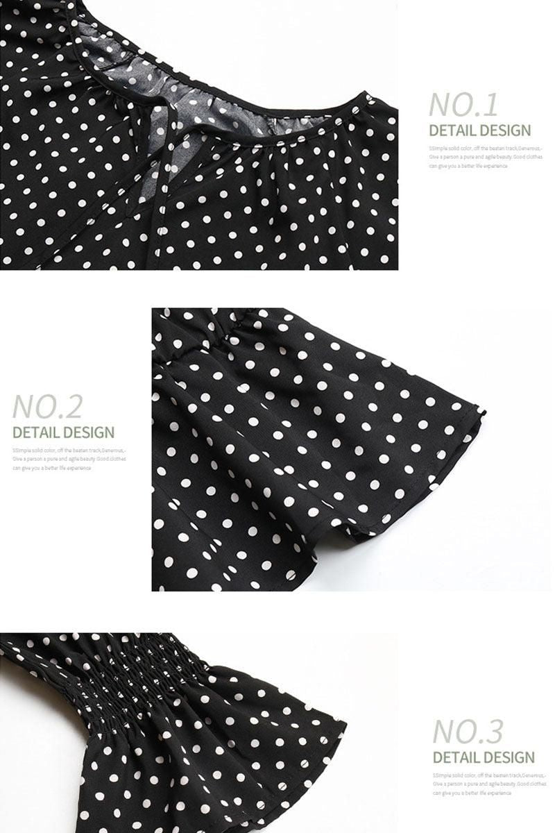 LONG SLEEVE TIED NECK DOT RUFFLE BLOUSE - Doublju