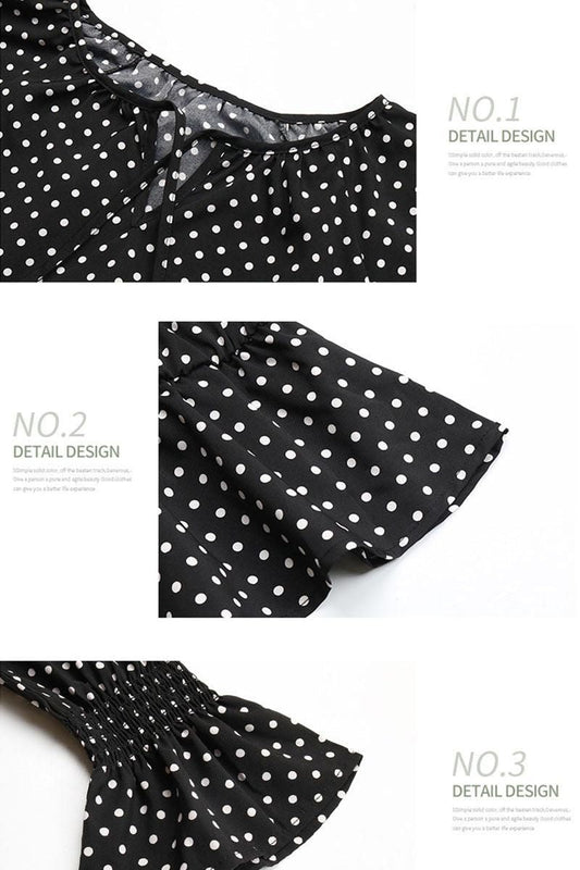 LONG SLEEVE TIED NECK DOT RUFFLE BLOUSE - Doublju