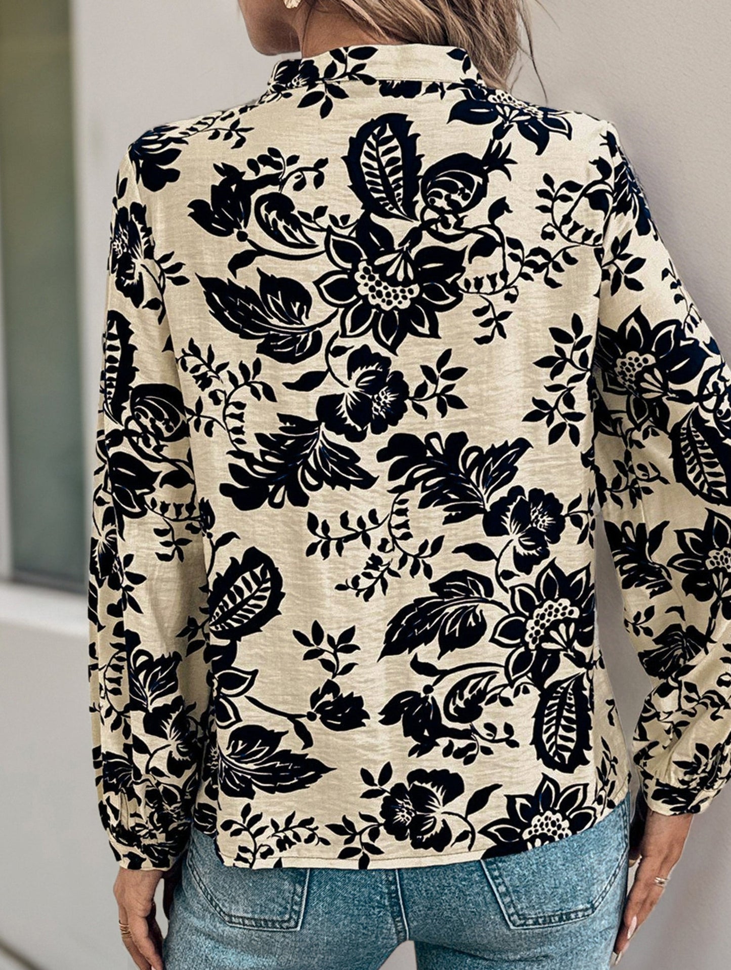 Retro small stand-up collar long-sleeved shirt