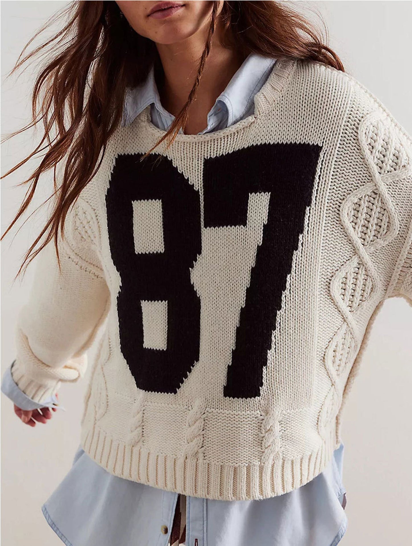 Digital knitted loose long-sleeved pullover sweater
