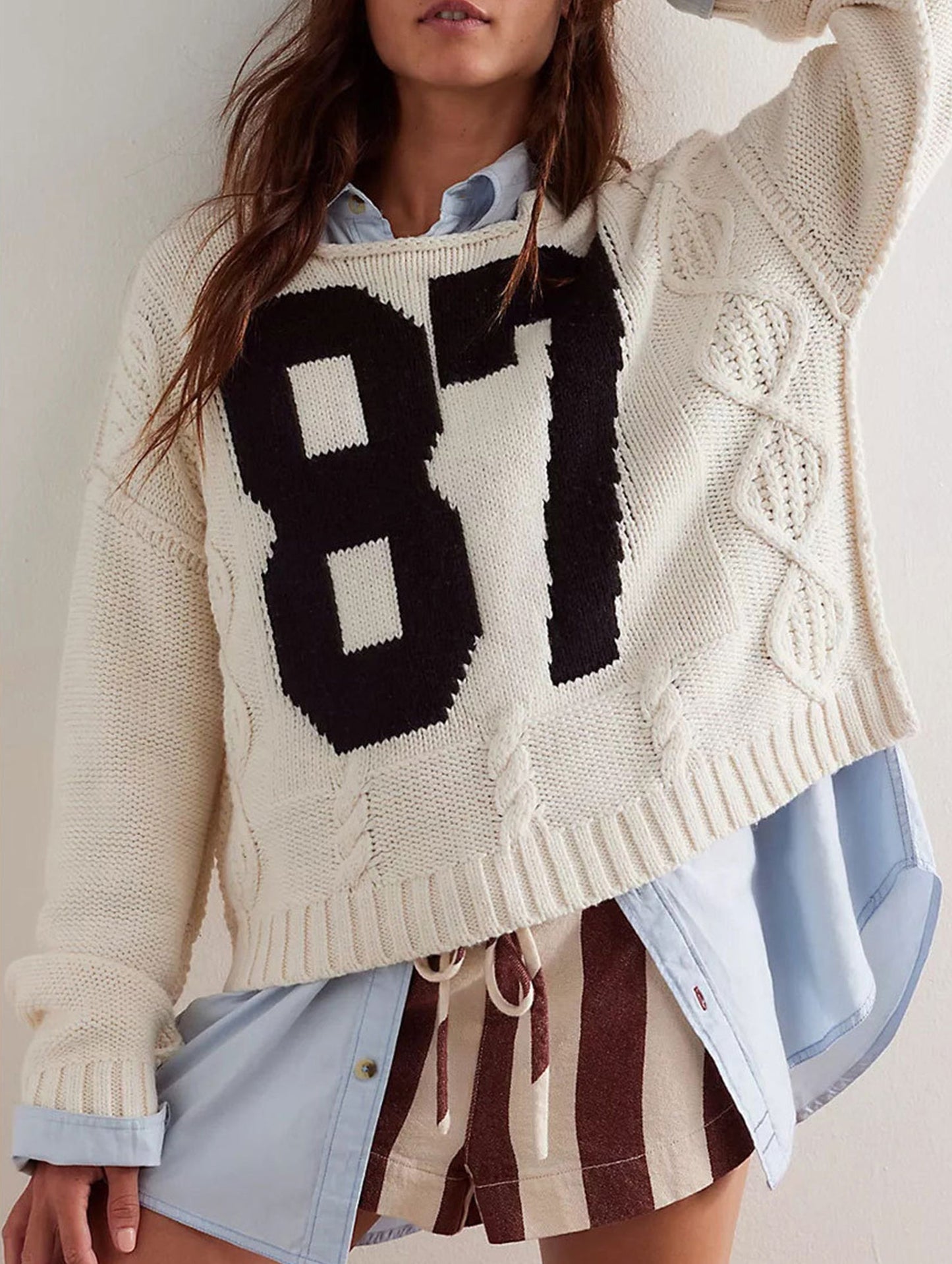 Digital knitted loose long-sleeved pullover sweater