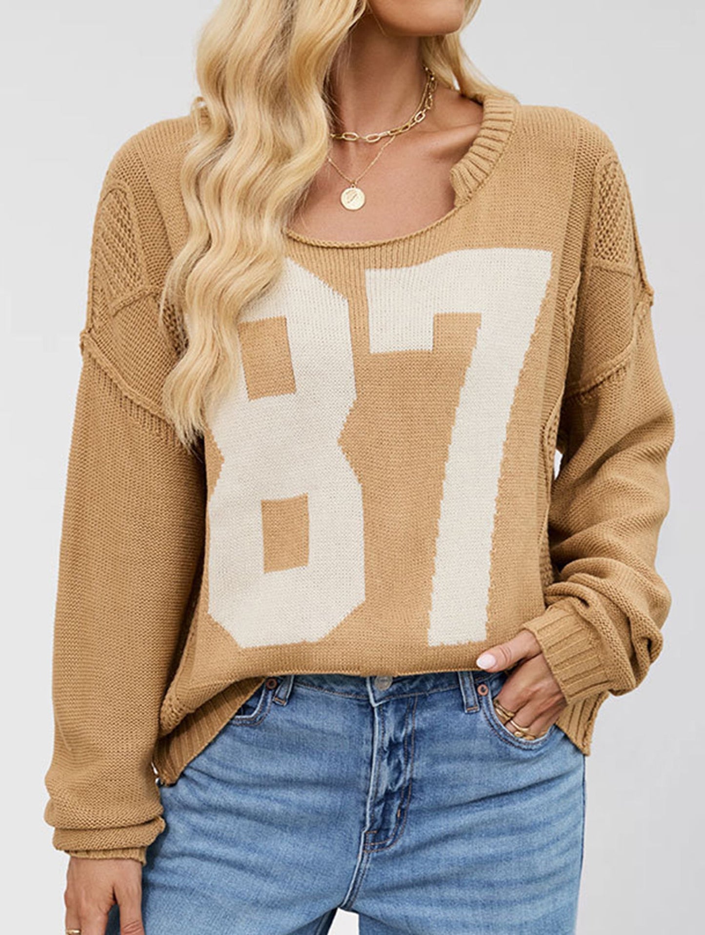 Digital knitted loose long-sleeved pullover sweater