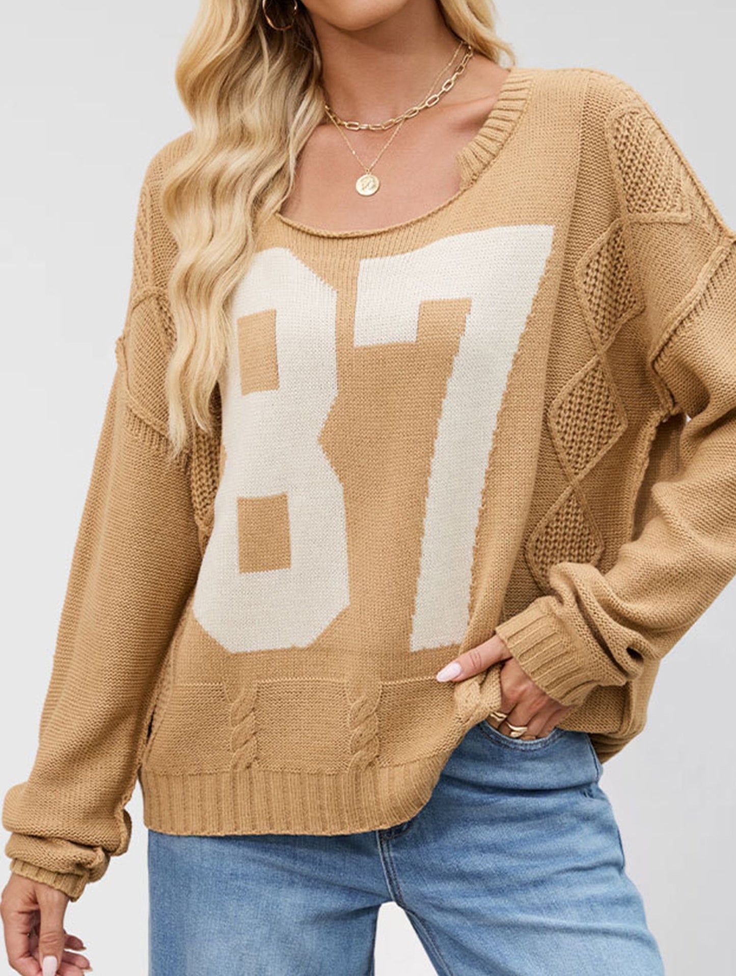 Digital knitted loose long-sleeved pullover sweater