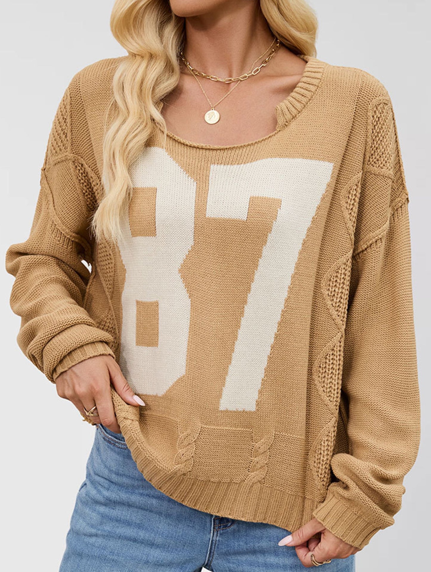 Digital knitted loose long-sleeved pullover sweater