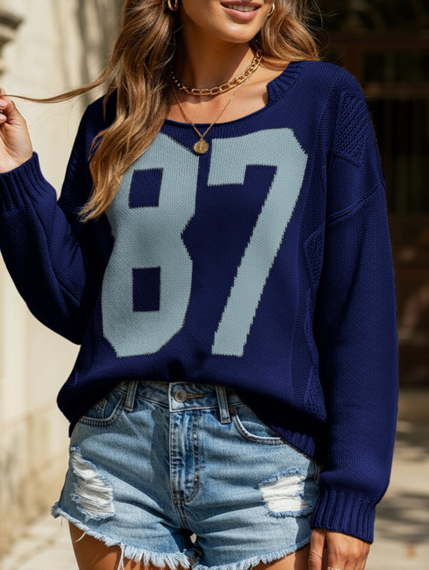 Digital knitted loose long-sleeved pullover sweater