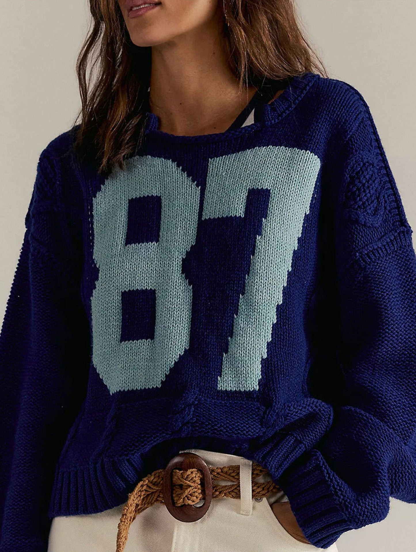 Digital knitted loose long-sleeved pullover sweater