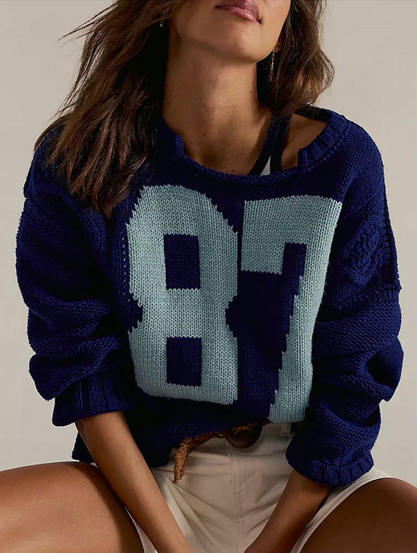 Digital knitted loose long-sleeved pullover sweater