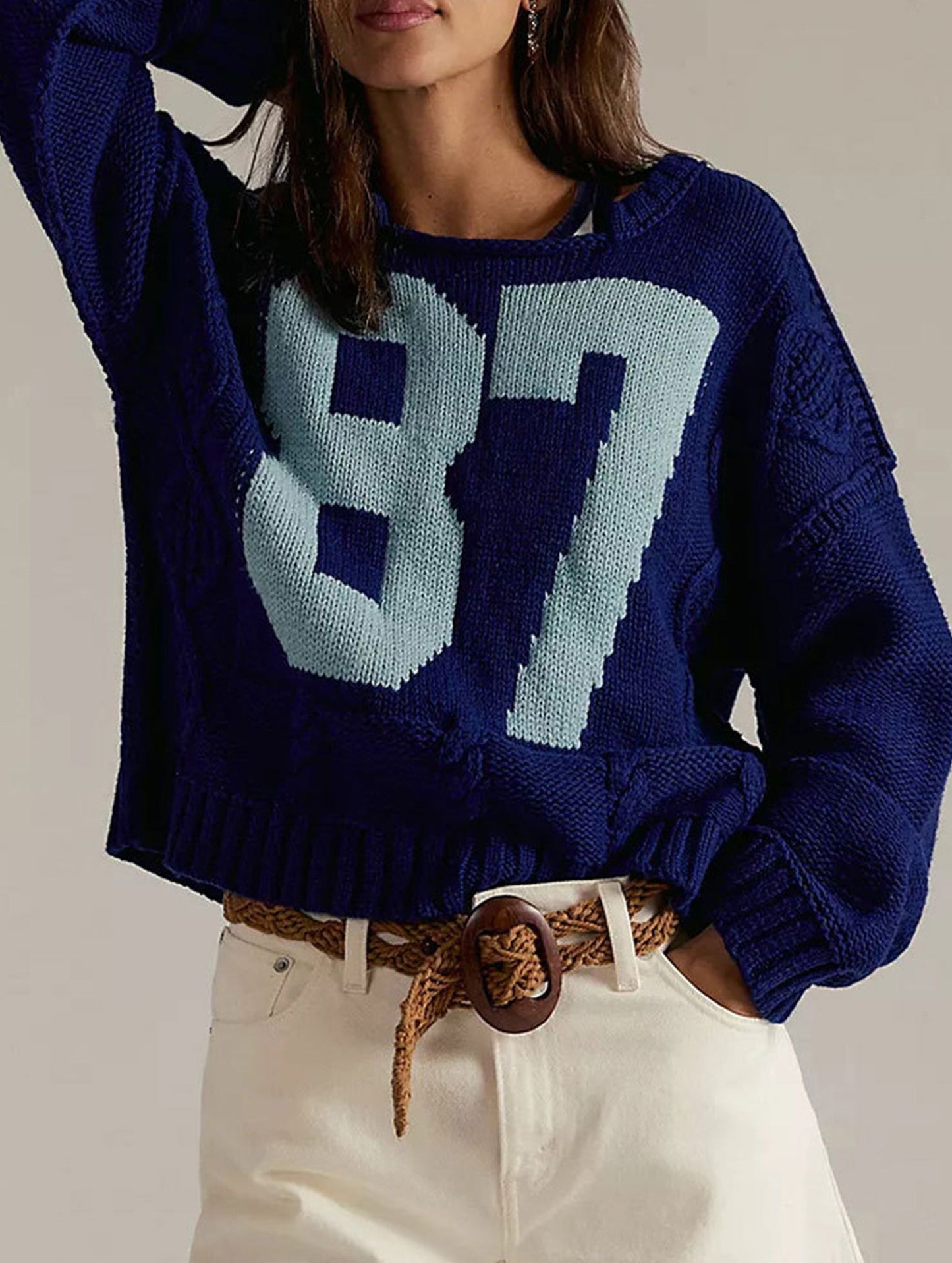 Digital knitted loose long-sleeved pullover sweater