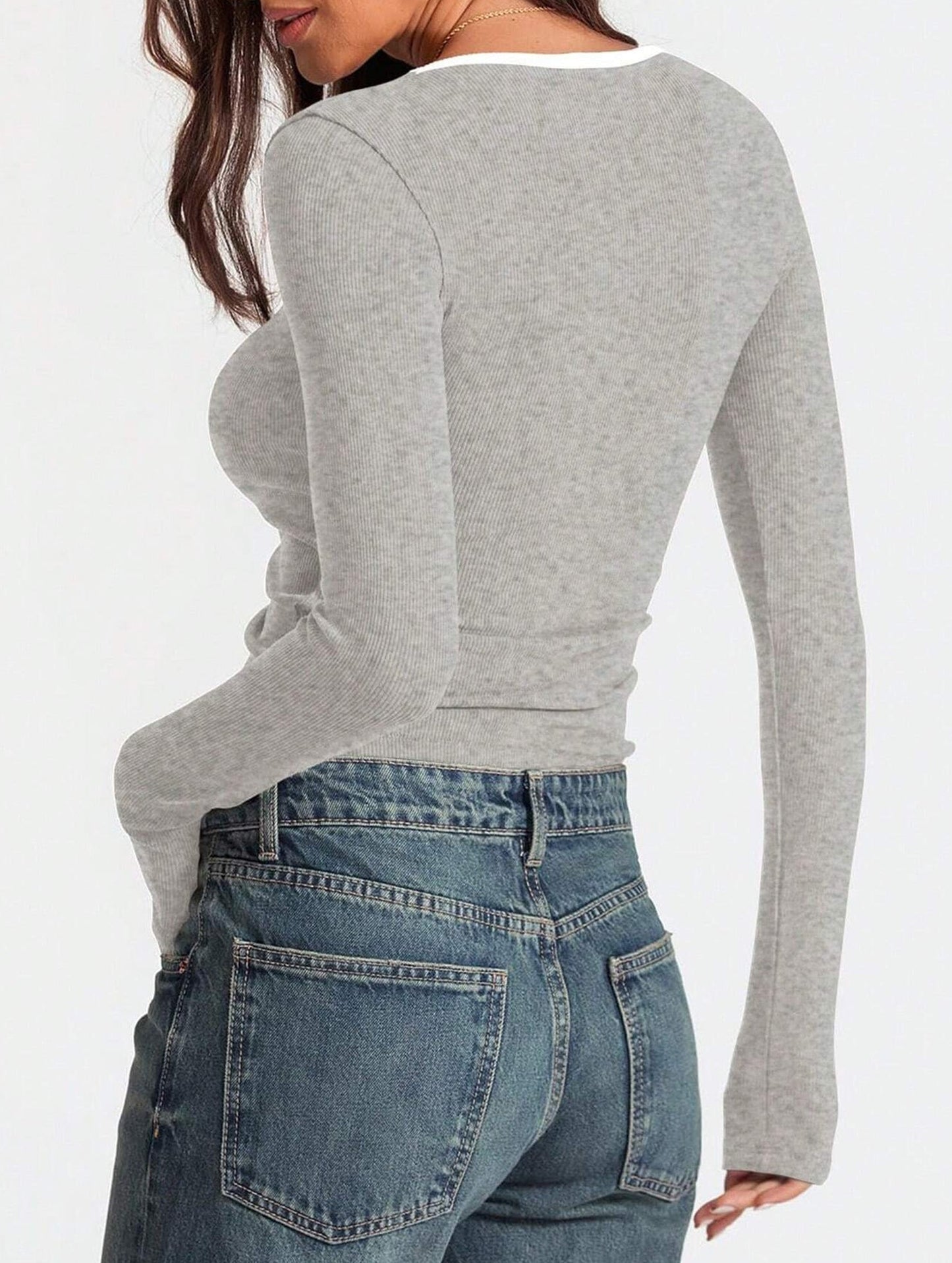 Casual square neck pullover slim fit top