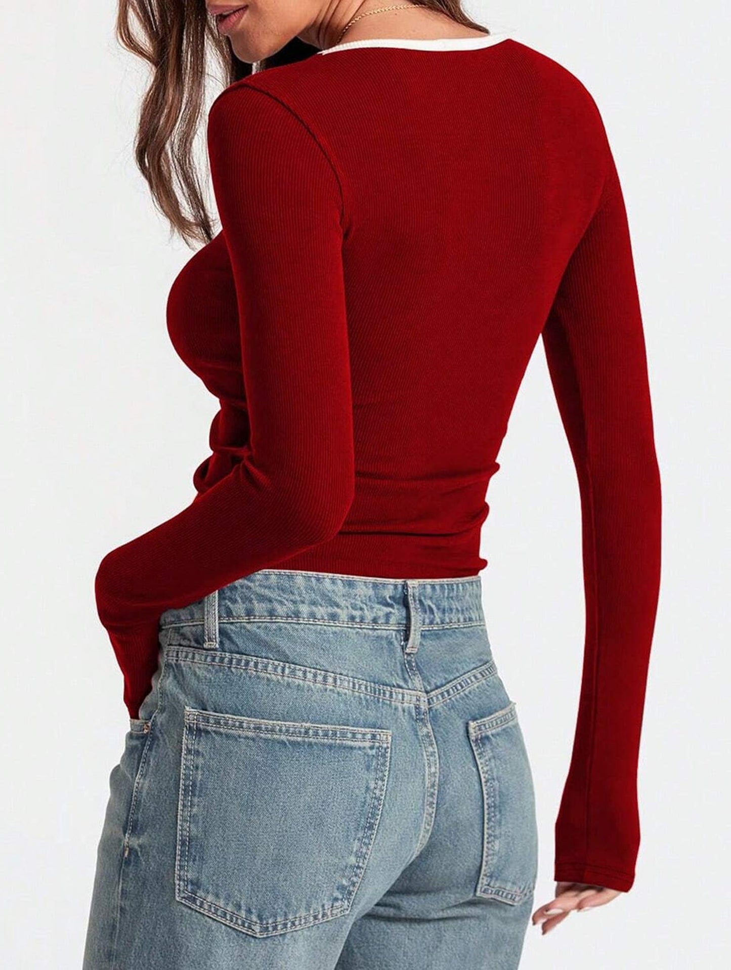 Casual square neck pullover slim fit top