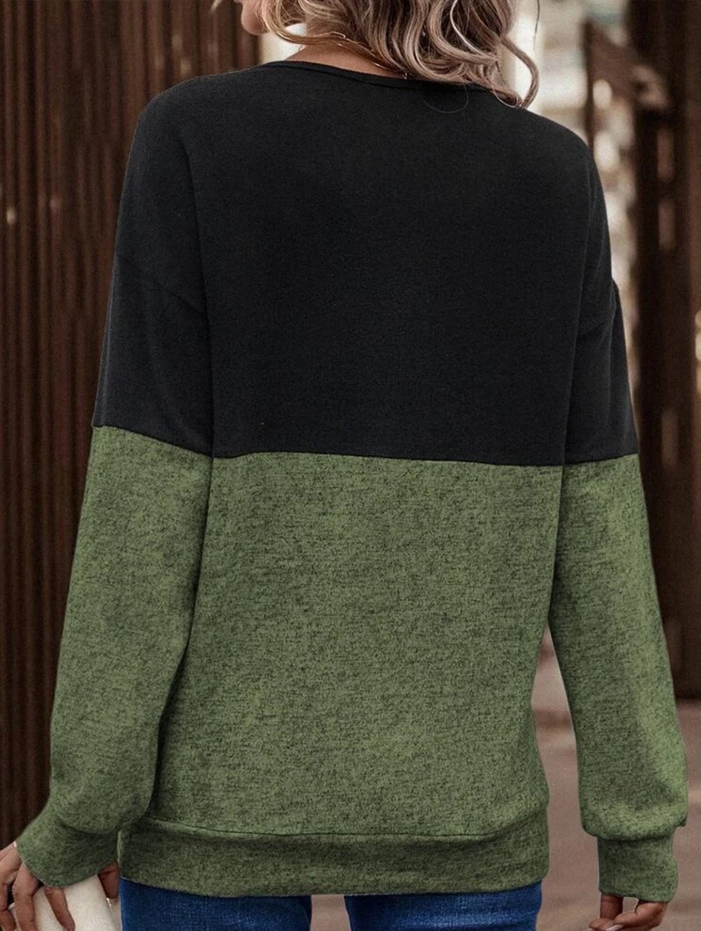 CASUAL V-NECK CROSS-CONTRAST SHIRT TOP