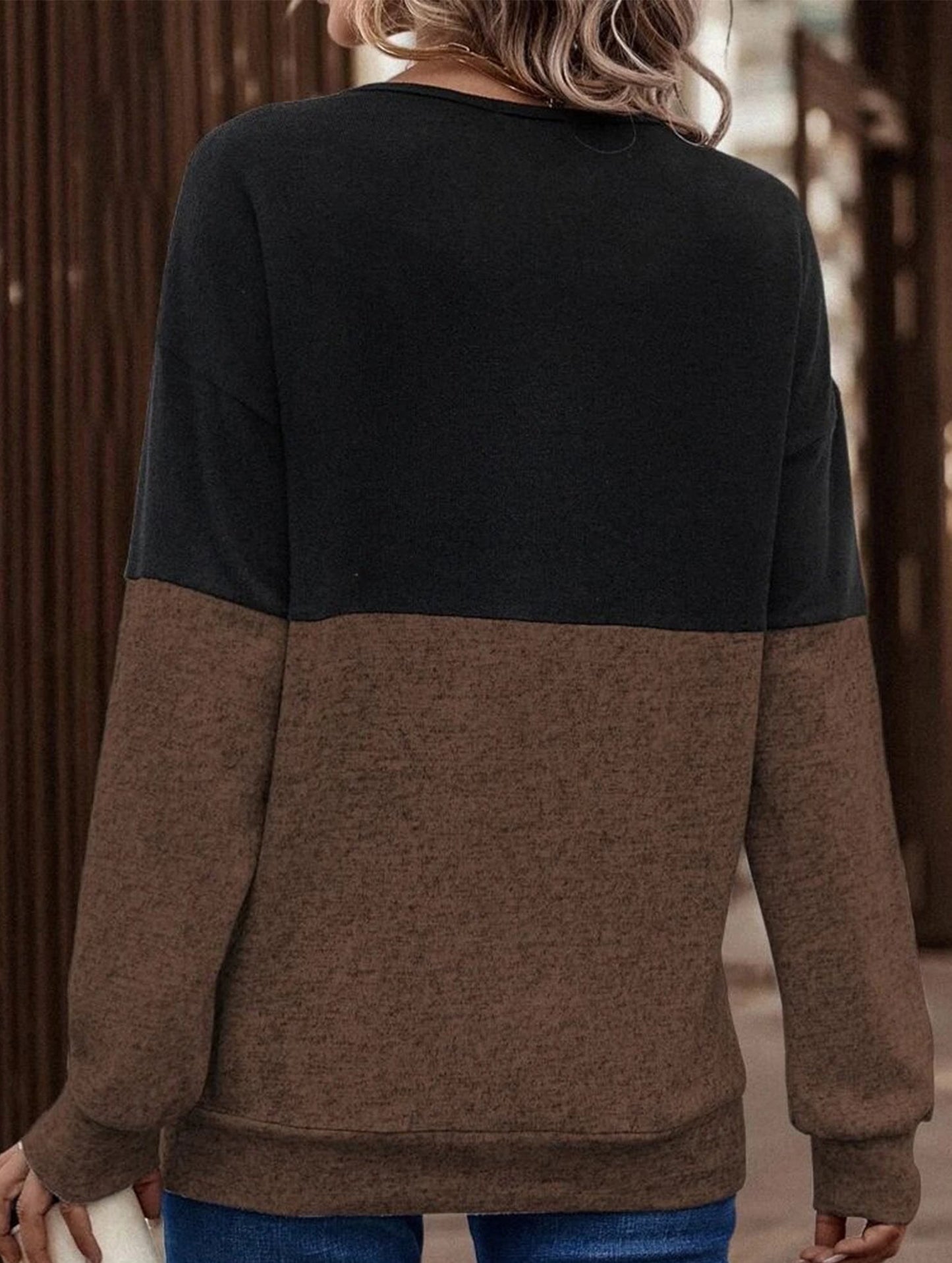 CASUAL V-NECK CROSS-CONTRAST SHIRT TOP