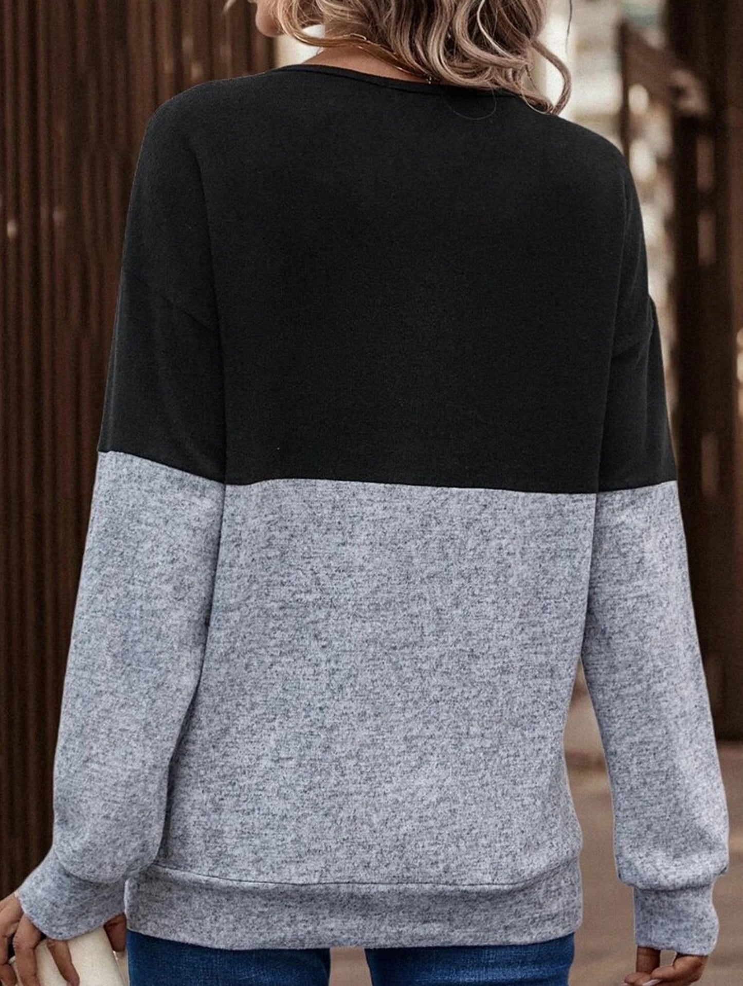 CASUAL V-NECK CROSS-CONTRAST SHIRT TOP