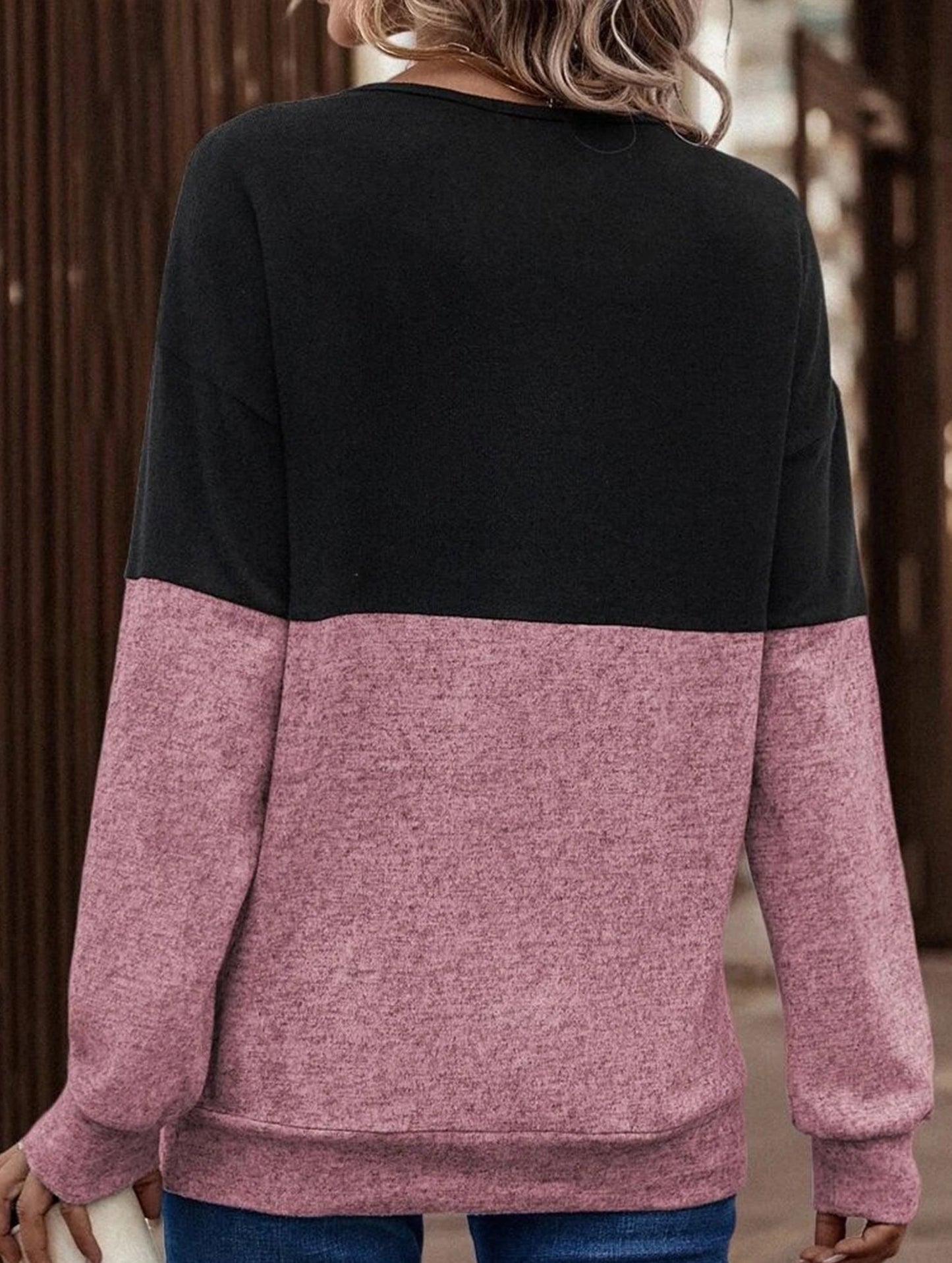 CASUAL V-NECK CROSS-CONTRAST SHIRT TOP