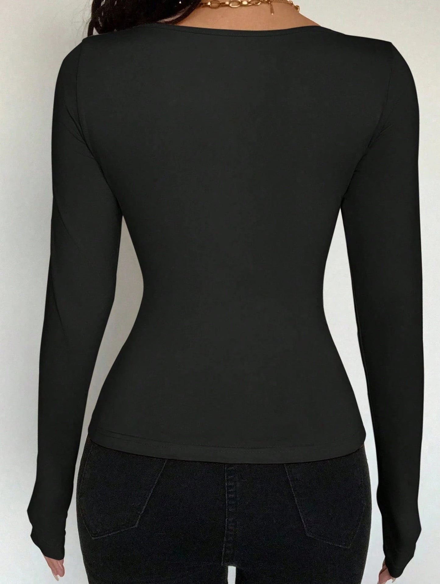 Square neck tie single-breasted long-sleeved top
