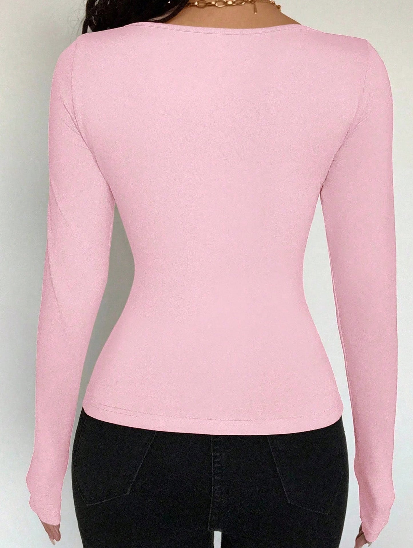 Square neck tie single-breasted long-sleeved top