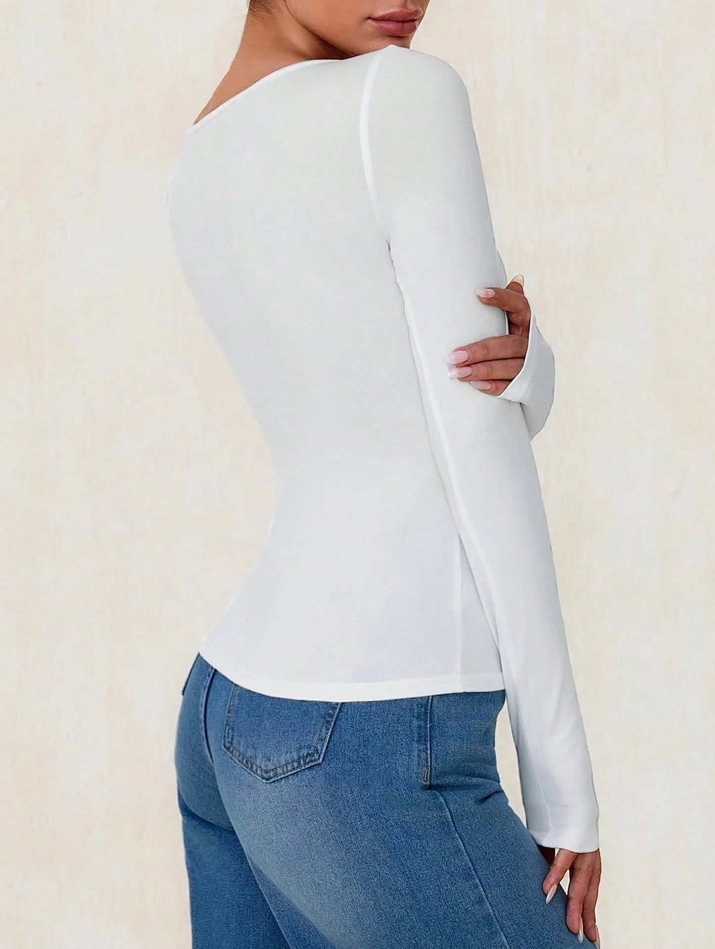 Square neck tie single-breasted long-sleeved top