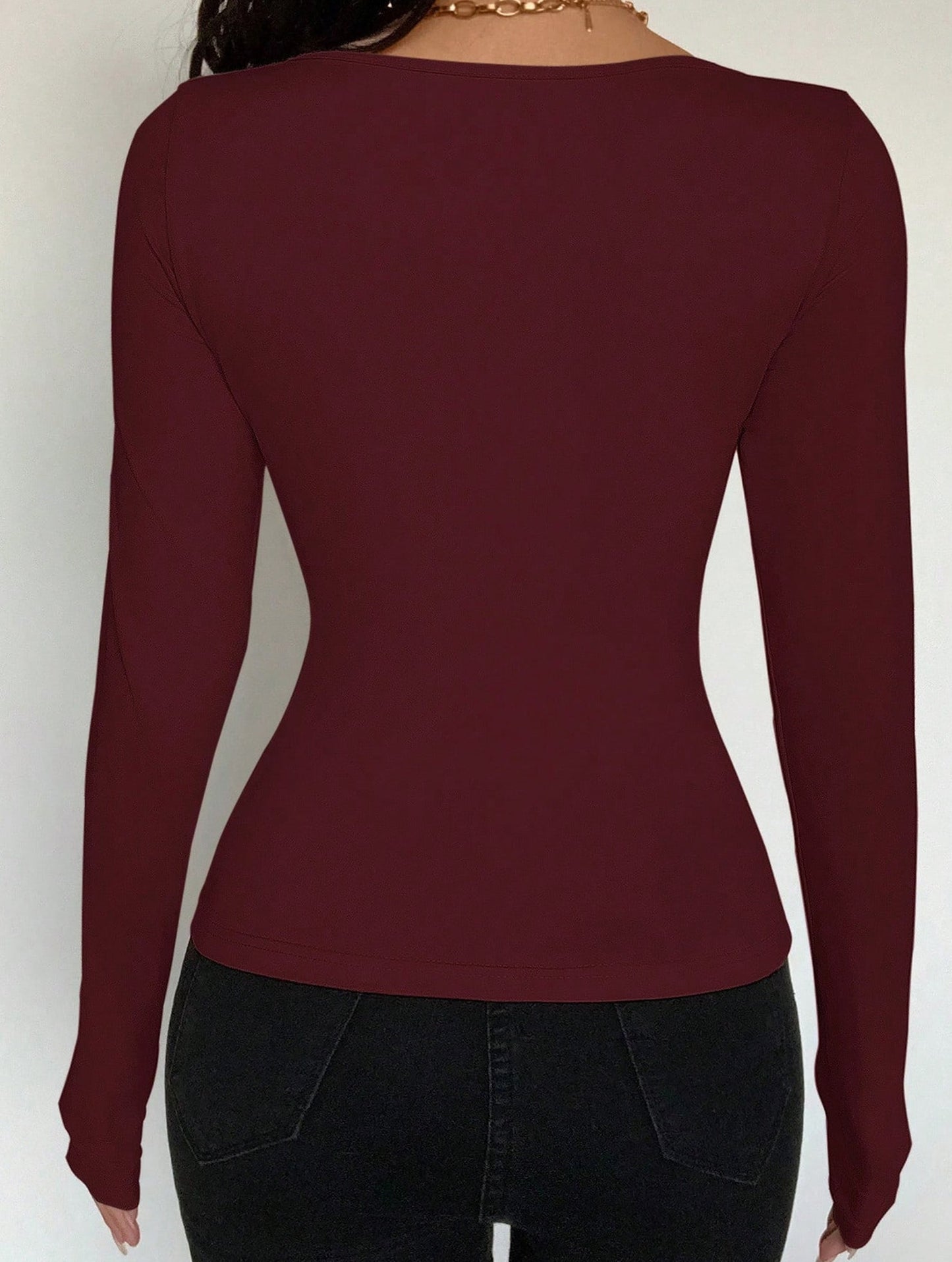 Square neck tie single-breasted long-sleeved top