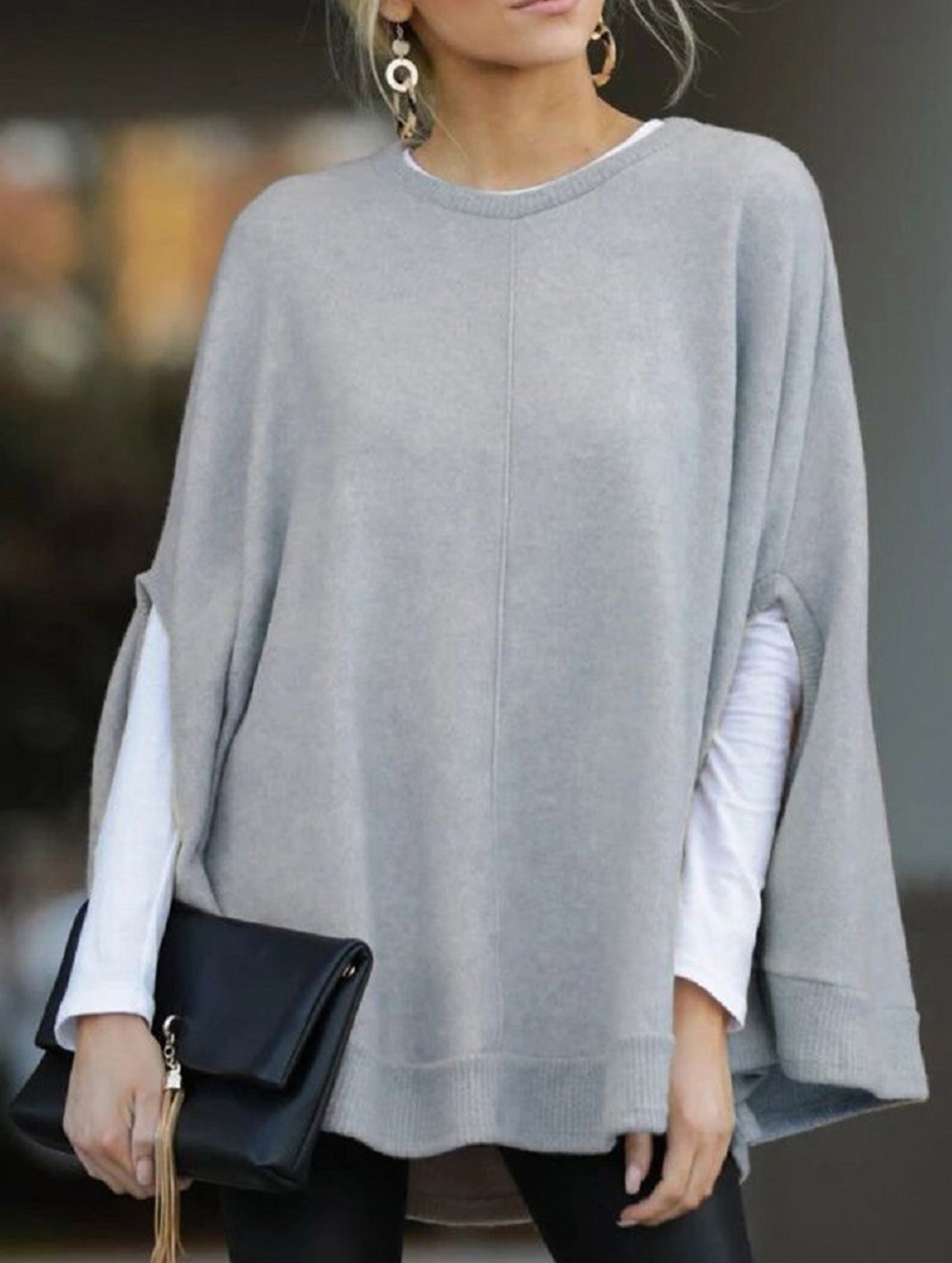 Fashionable loose batwing sleeve knitted top