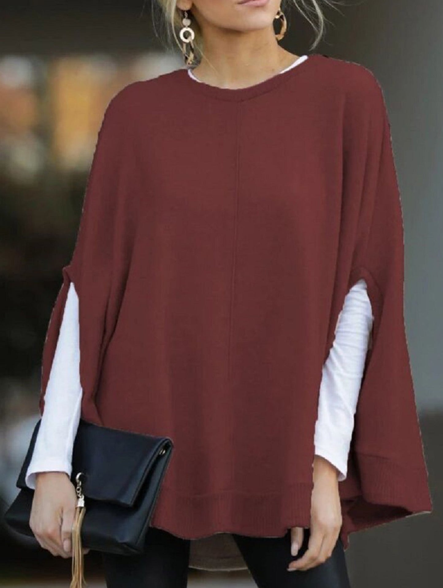 Fashionable loose batwing sleeve knitted top