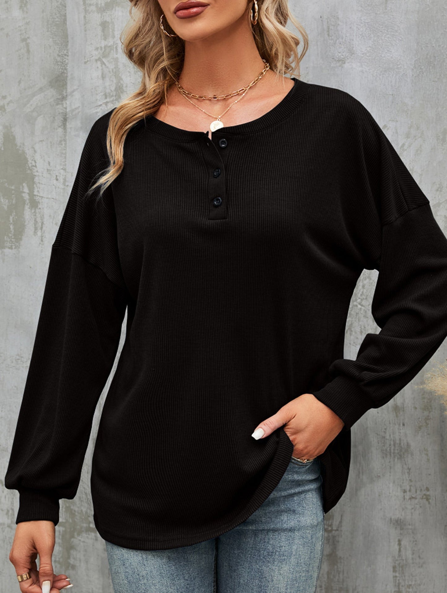 Casual loose button waist T-shirt
