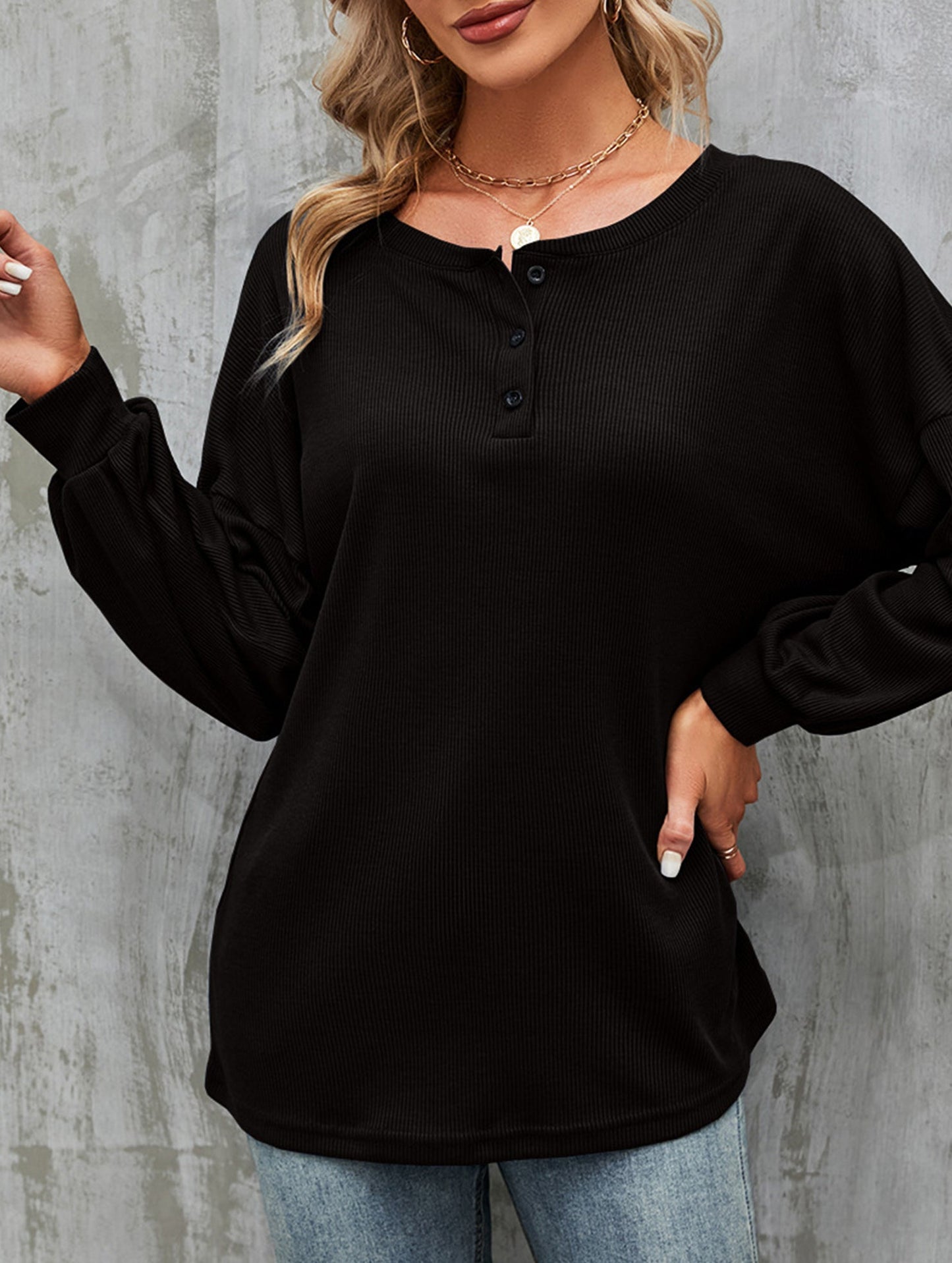 Casual loose button waist T-shirt