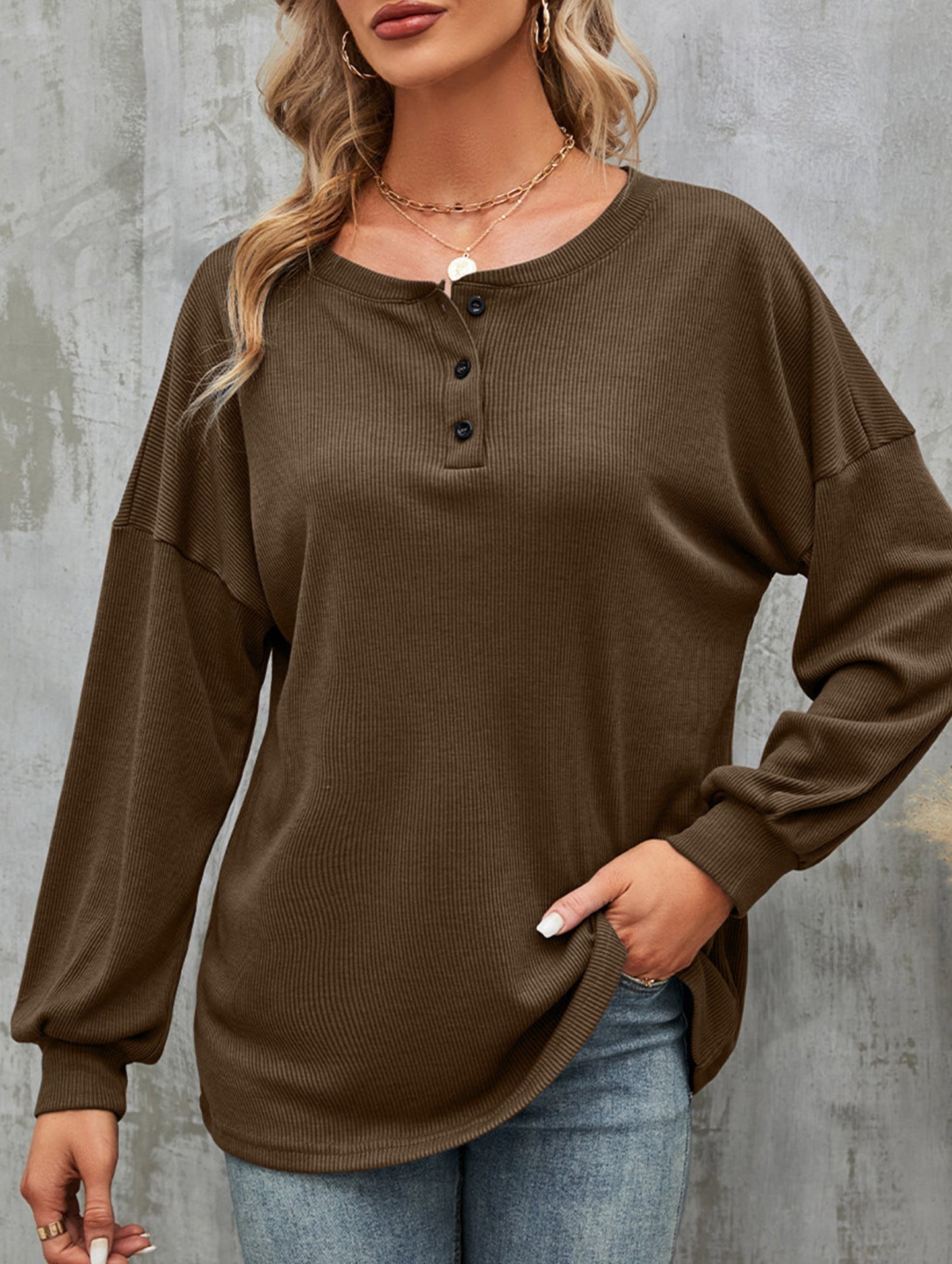 Casual loose button waist T-shirt