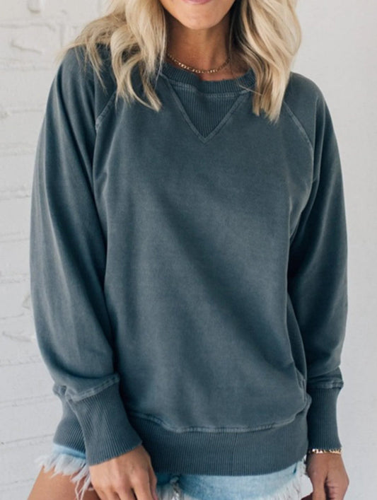 Women's ribbed sleeve loose pullover sweatshirt