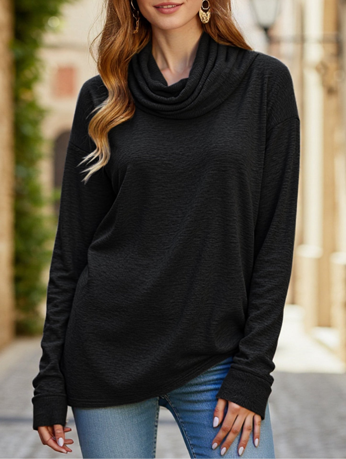 Solid color pullover pile T-shirt top